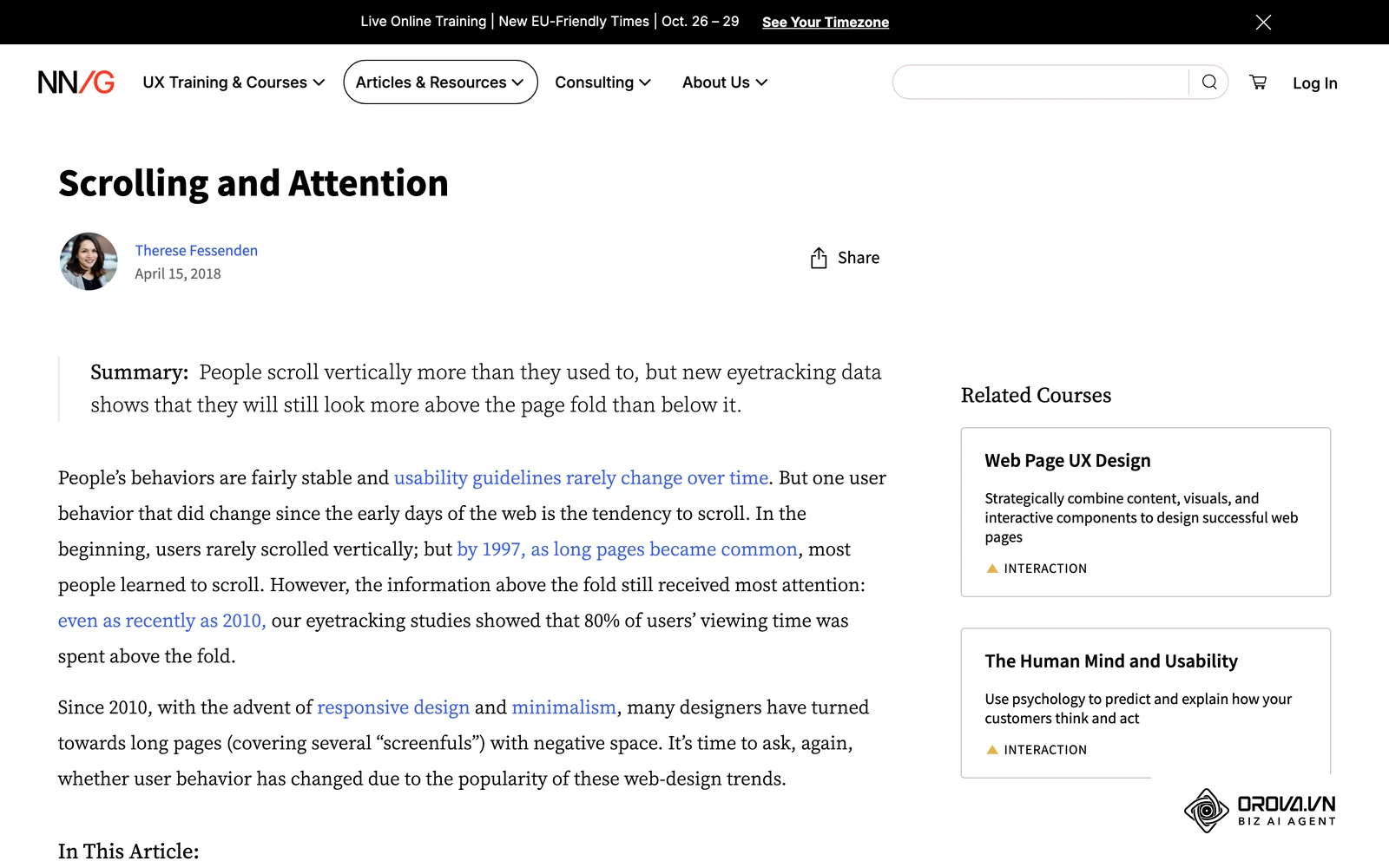 Nielsen Norman Group research on scrolling behavior and user attention on long pages.