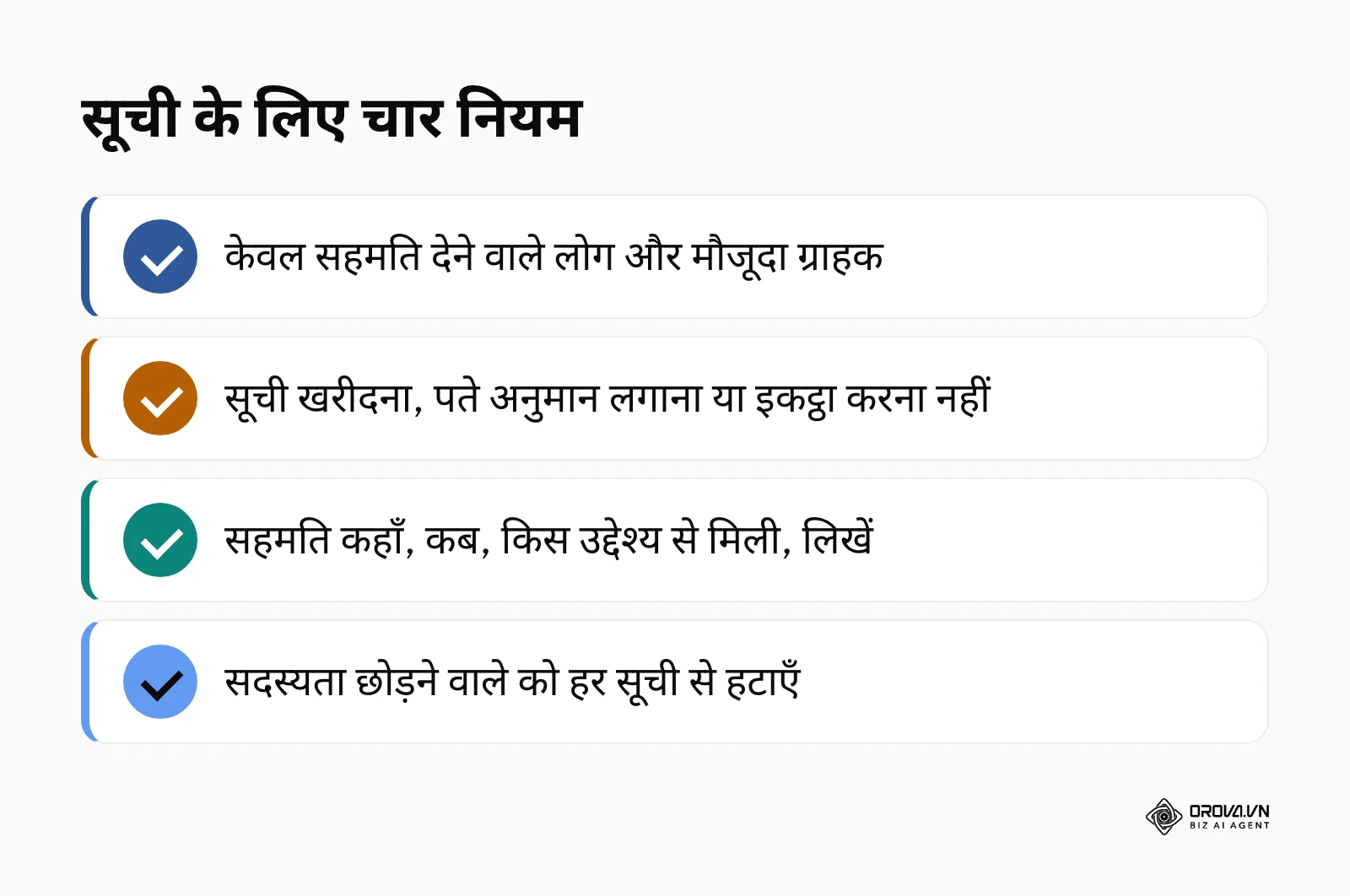 ईमेल सूची के लिए सहमति से जुड़े चार नियमों की सूची