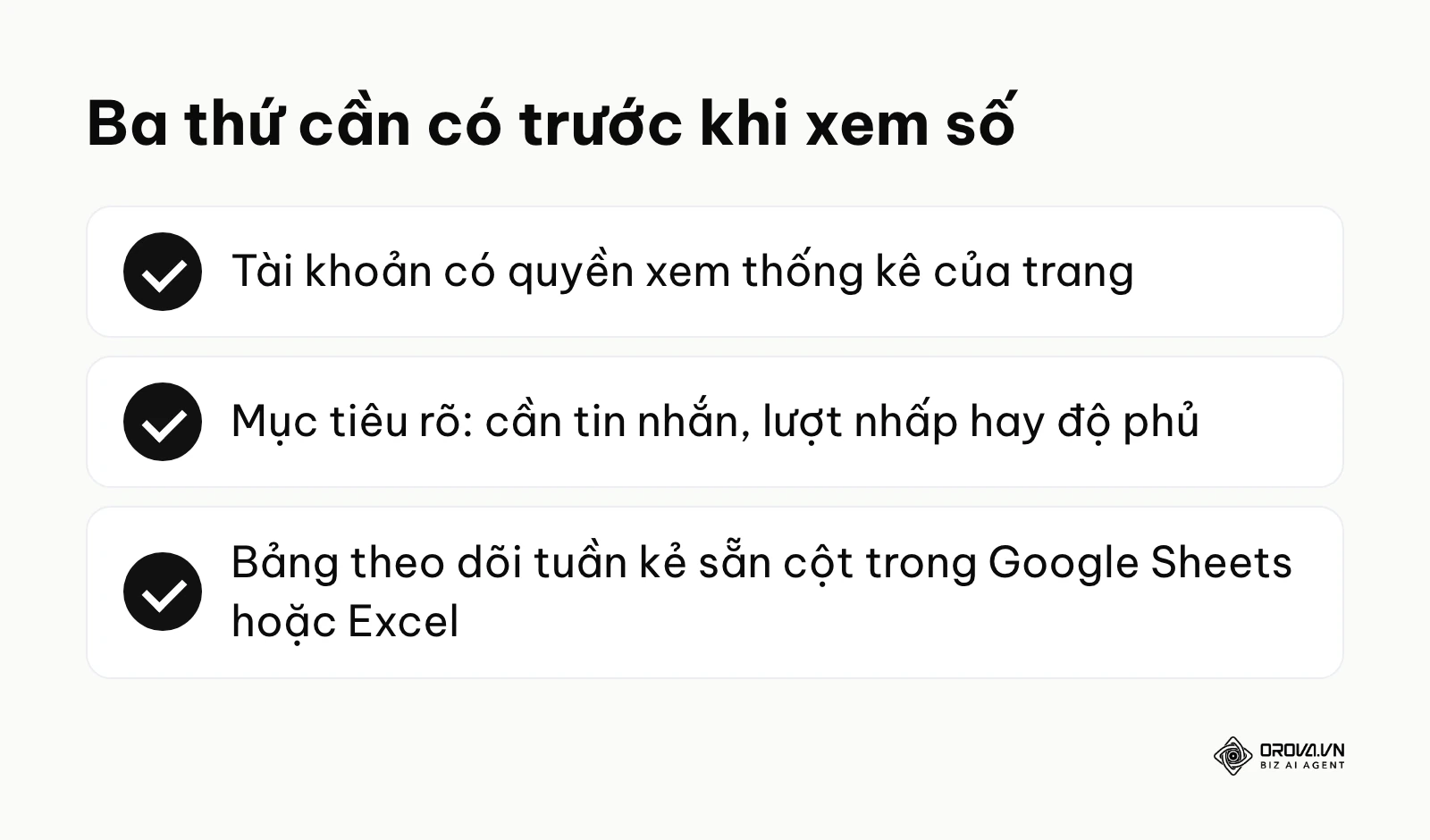 Danh sách ba việc chuẩn bị: quyền truy cập, mục tiêu và bảng theo dõi tuần