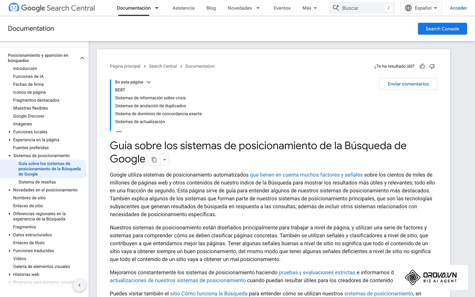 Especificaciones técnicas sobre los sistemas automatizados de clasificación y ordenación de resultados de Google.