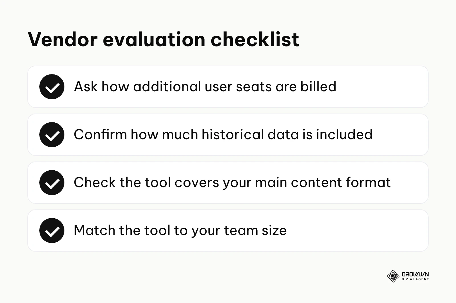 Checklist of questions to ask vendors before purchasing