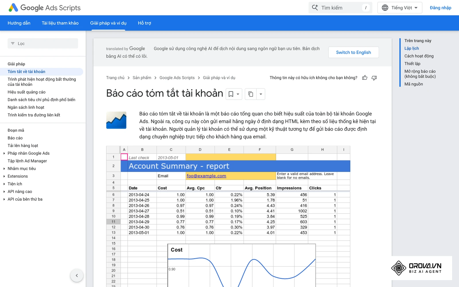Thư viện kịch bản mẫu của Google Ads Scripts, điểm khởi đầu cho quy tắc tự động.