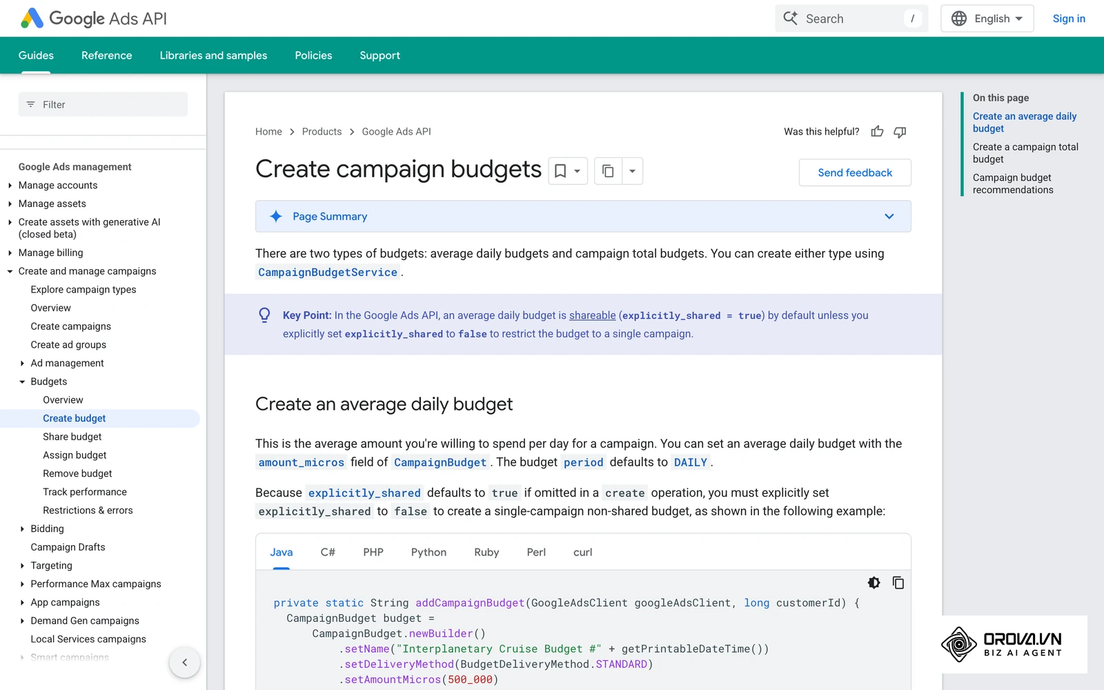 Google Ads documentation on campaign budgets, which explains how daily budgets are set and shared across campaigns.