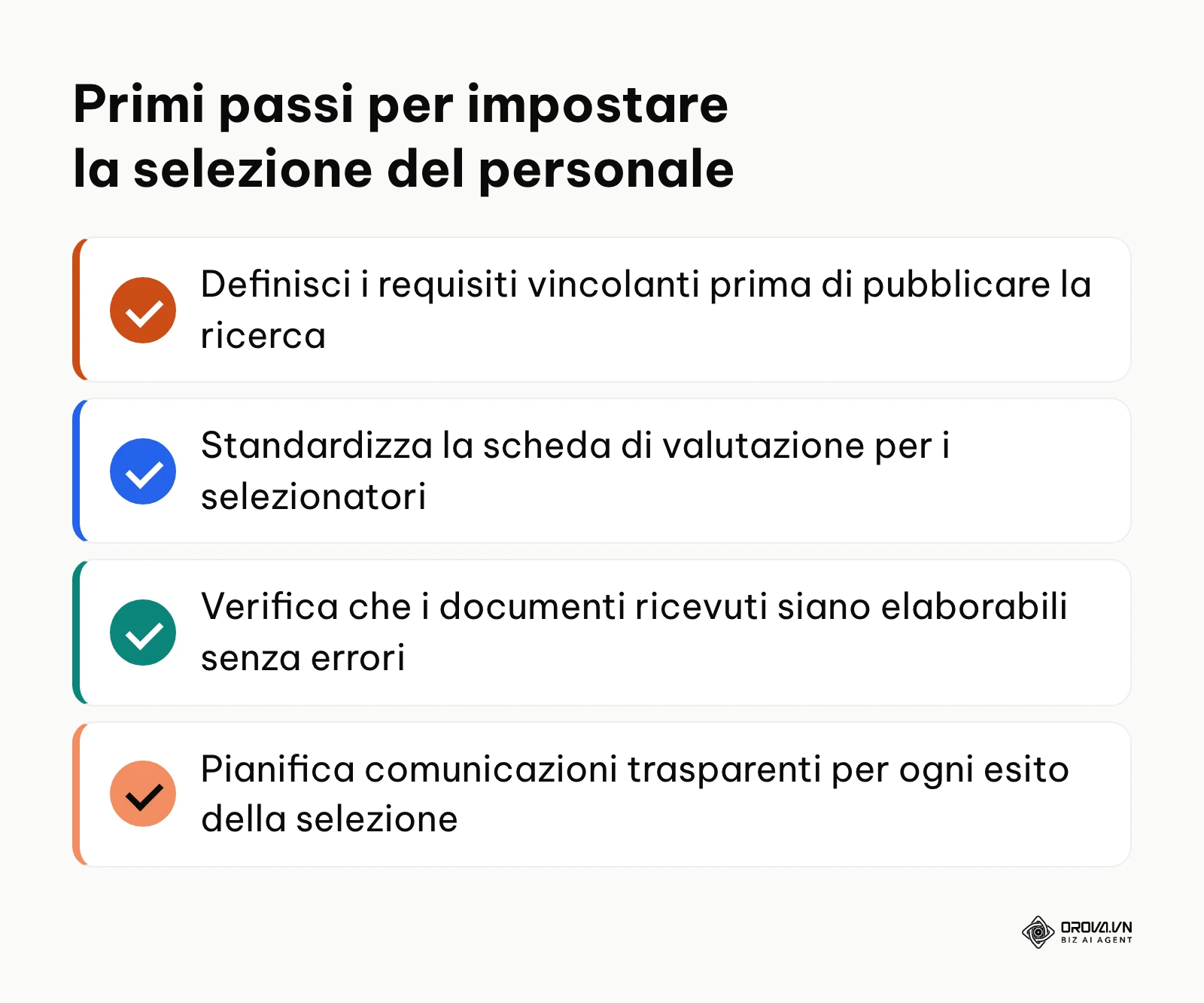 Elenco di controllo per organizzare la selezione dei candidati in modo strutturato.