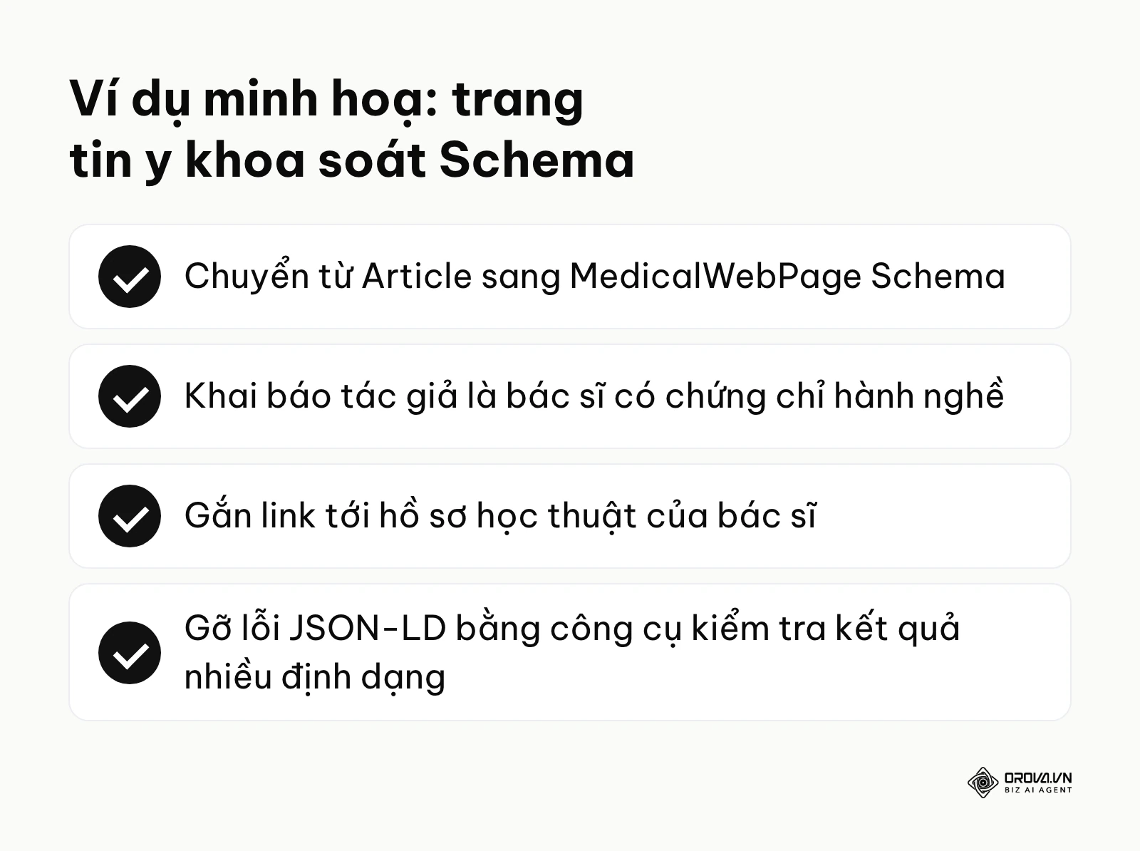 Bảng kiểm 4 việc trang tin y khoa làm khi soát Schema: đổi loại Schema, khai báo tác giả, gắn hồ sơ học thuật, gỡ lỗi JSON-LD.
