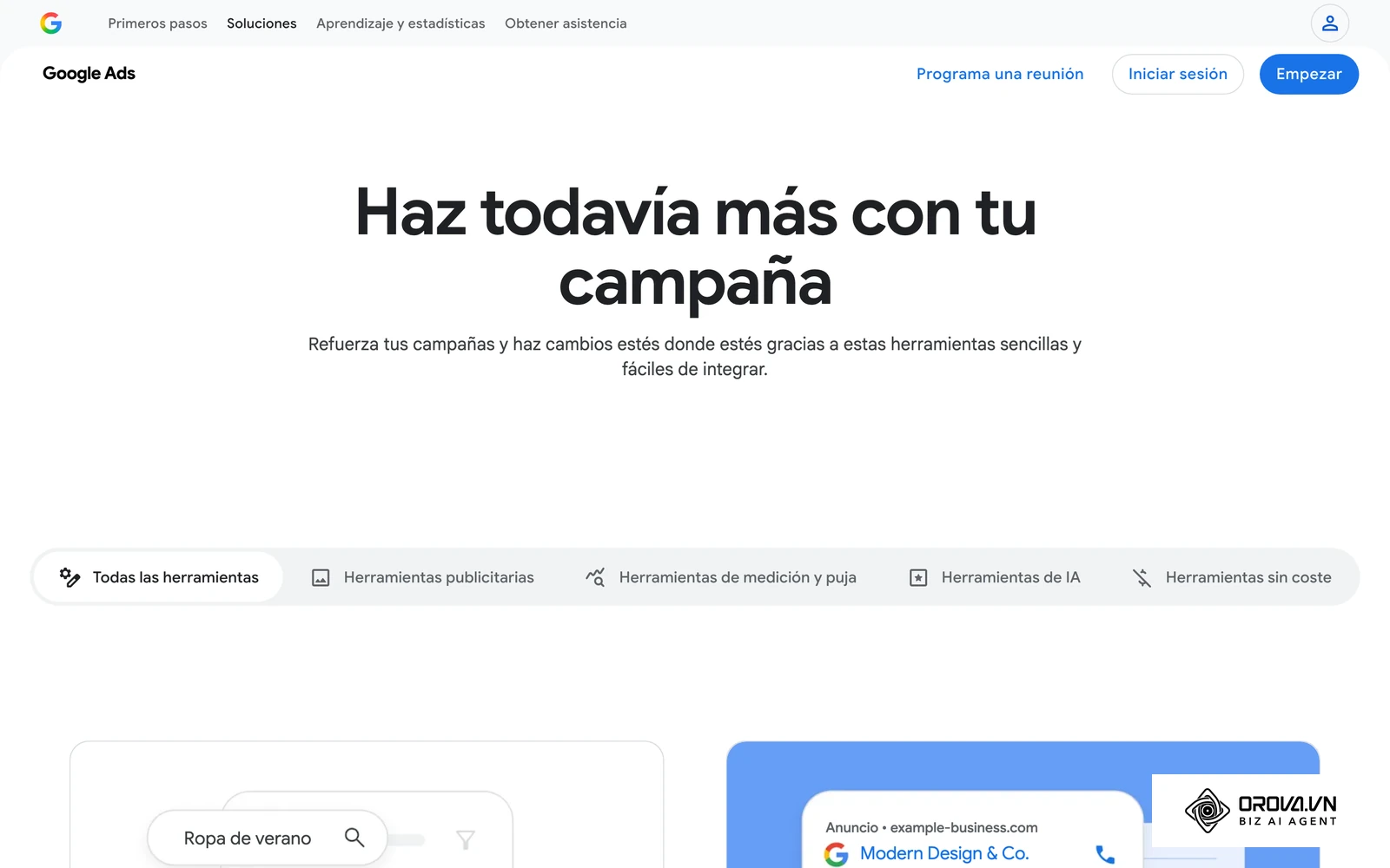 Página oficial de herramientas de Google Ads, incluidas las de medición y puja para revisar tus indicadores.
