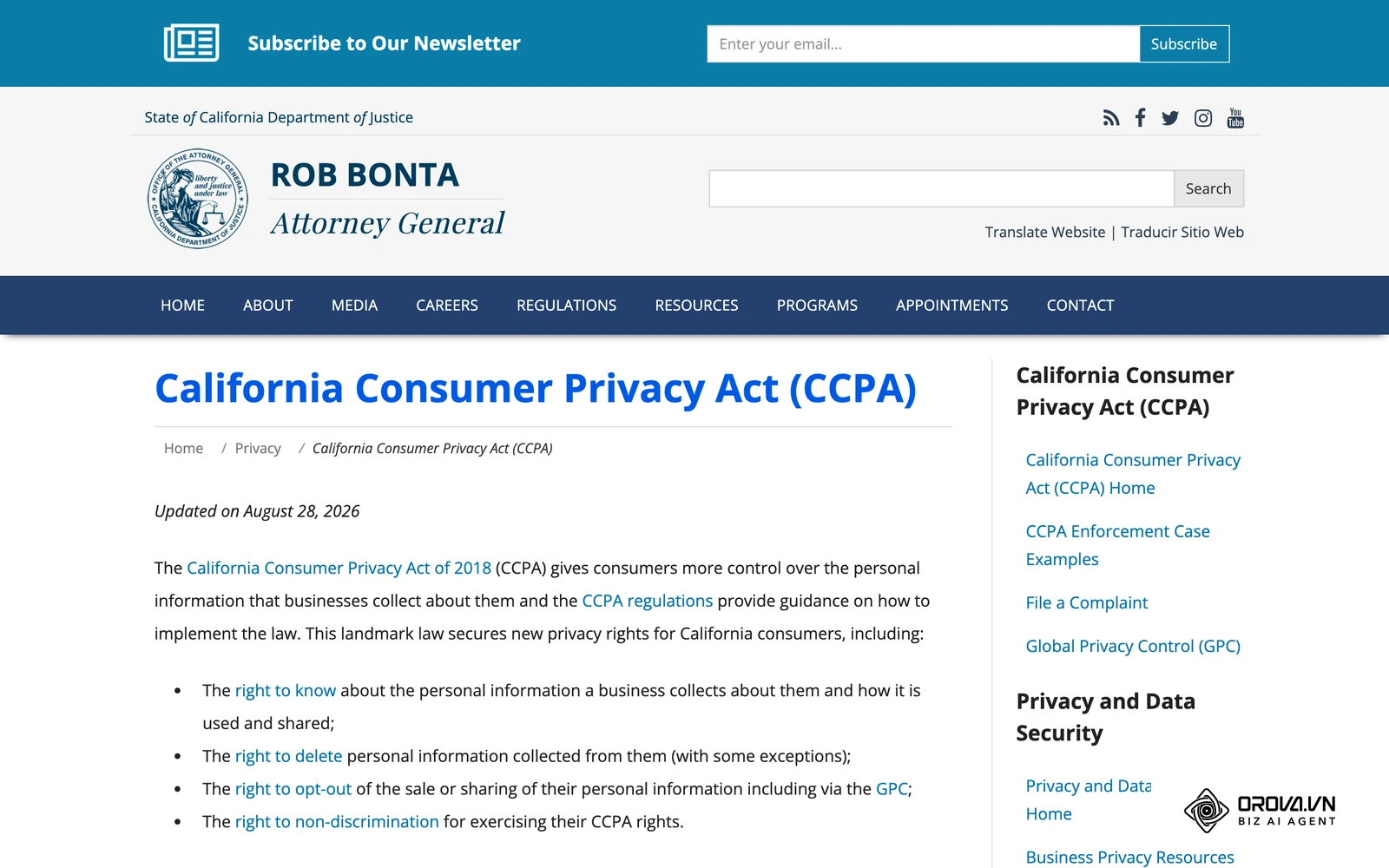 The California Attorney General's CCPA page summarizes the rights California consumers have over their personal information.