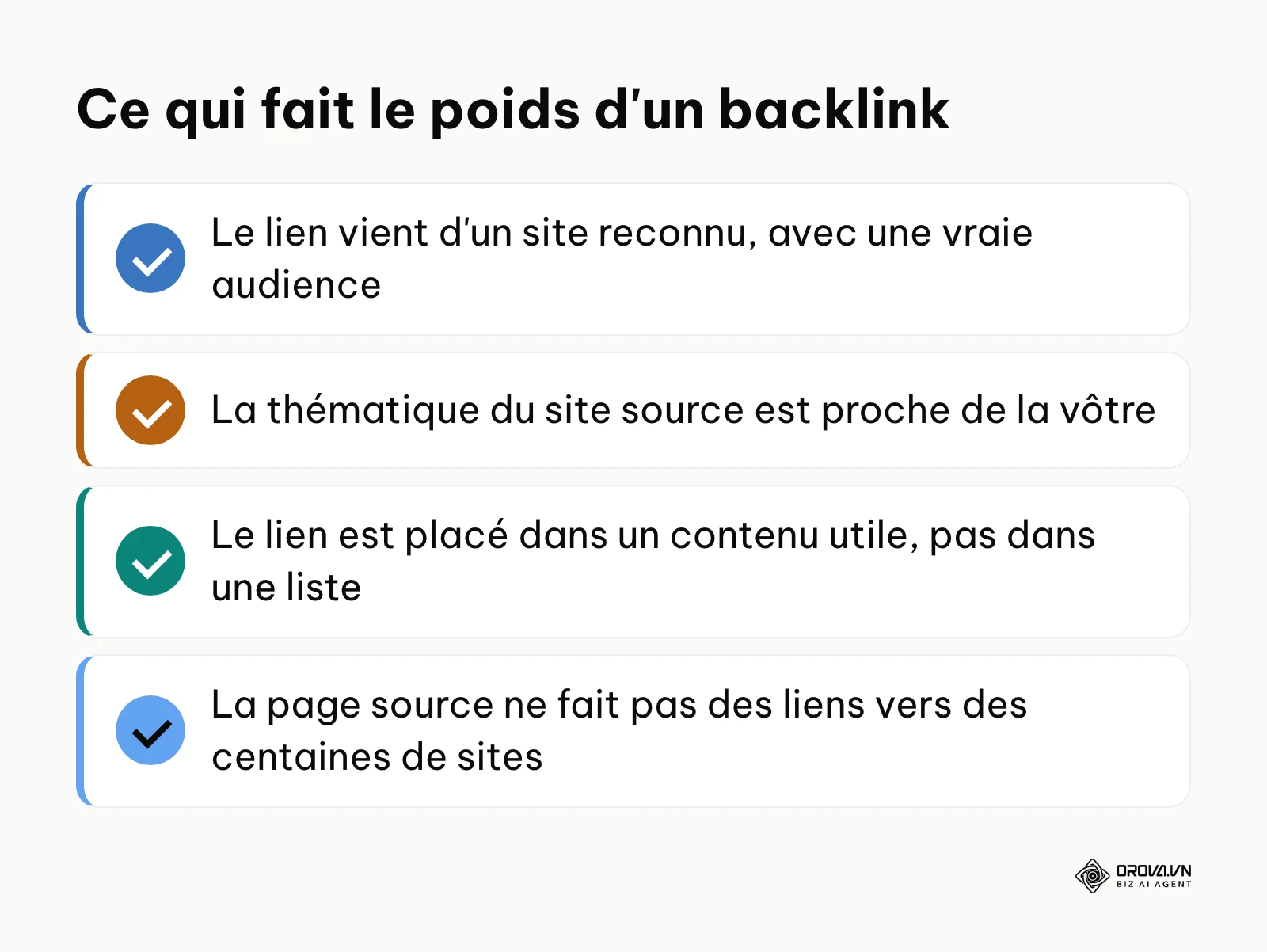 Liste des critères qui donnent du poids à un backlink : autorité, thématique, contexte et liens sortants
