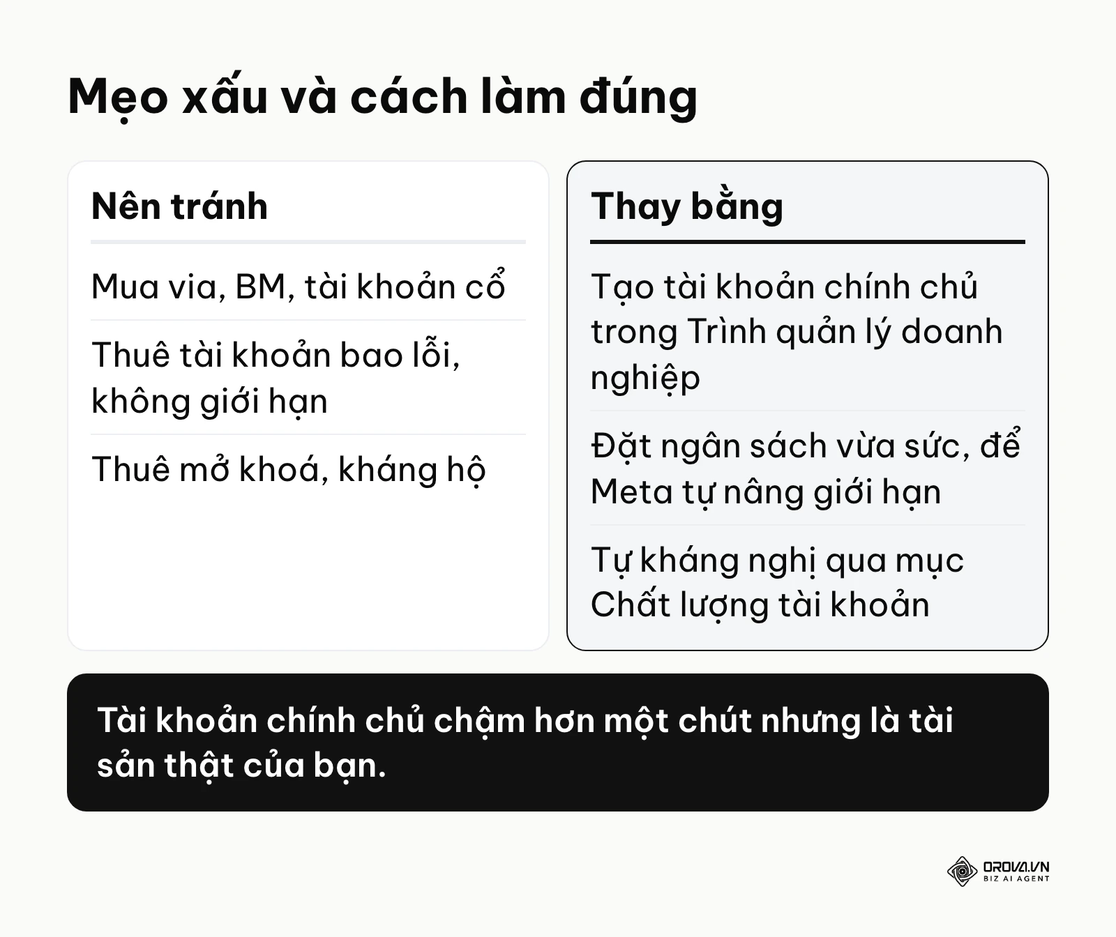So sánh các mẹo mua thuê tài khoản quảng cáo Facebook với cách làm đúng chính sách