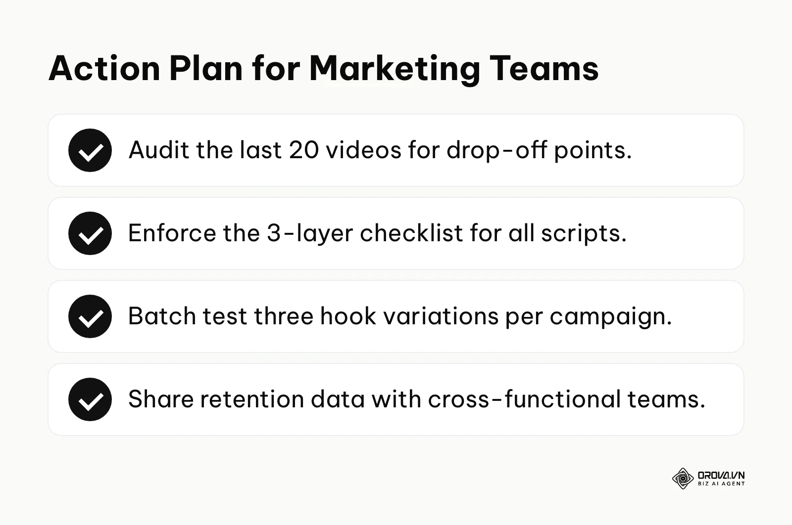 Checklist for in-house marketers to implement hook testing.