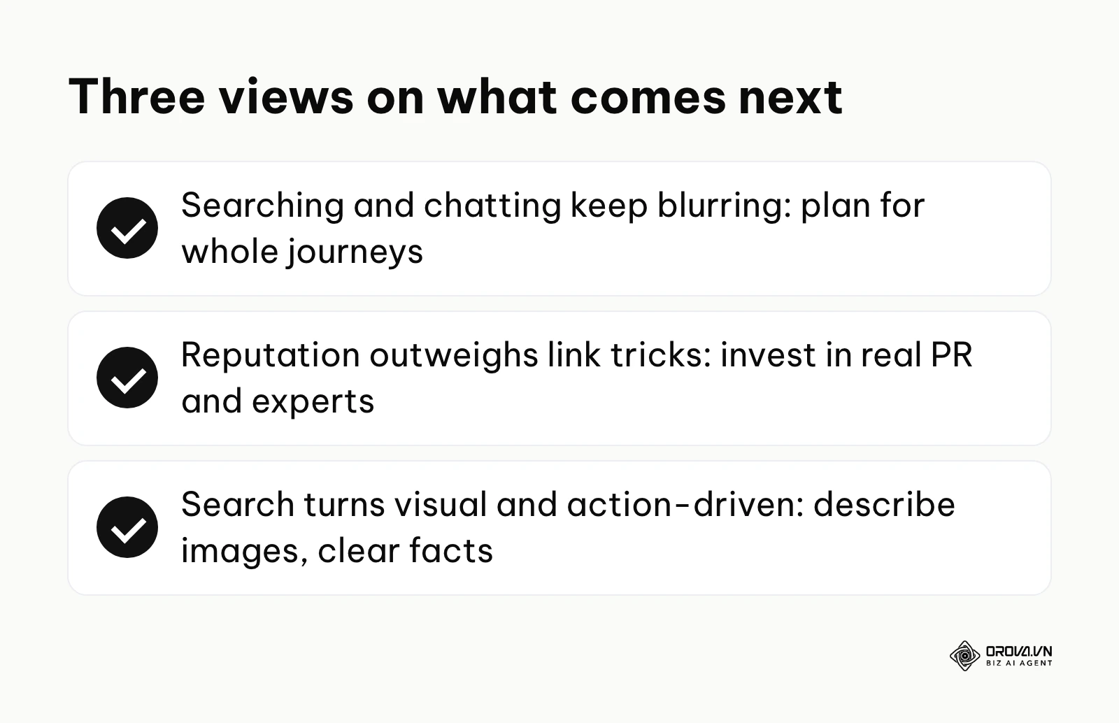 Summary of the author's three views on where GEO and SEO are heading.