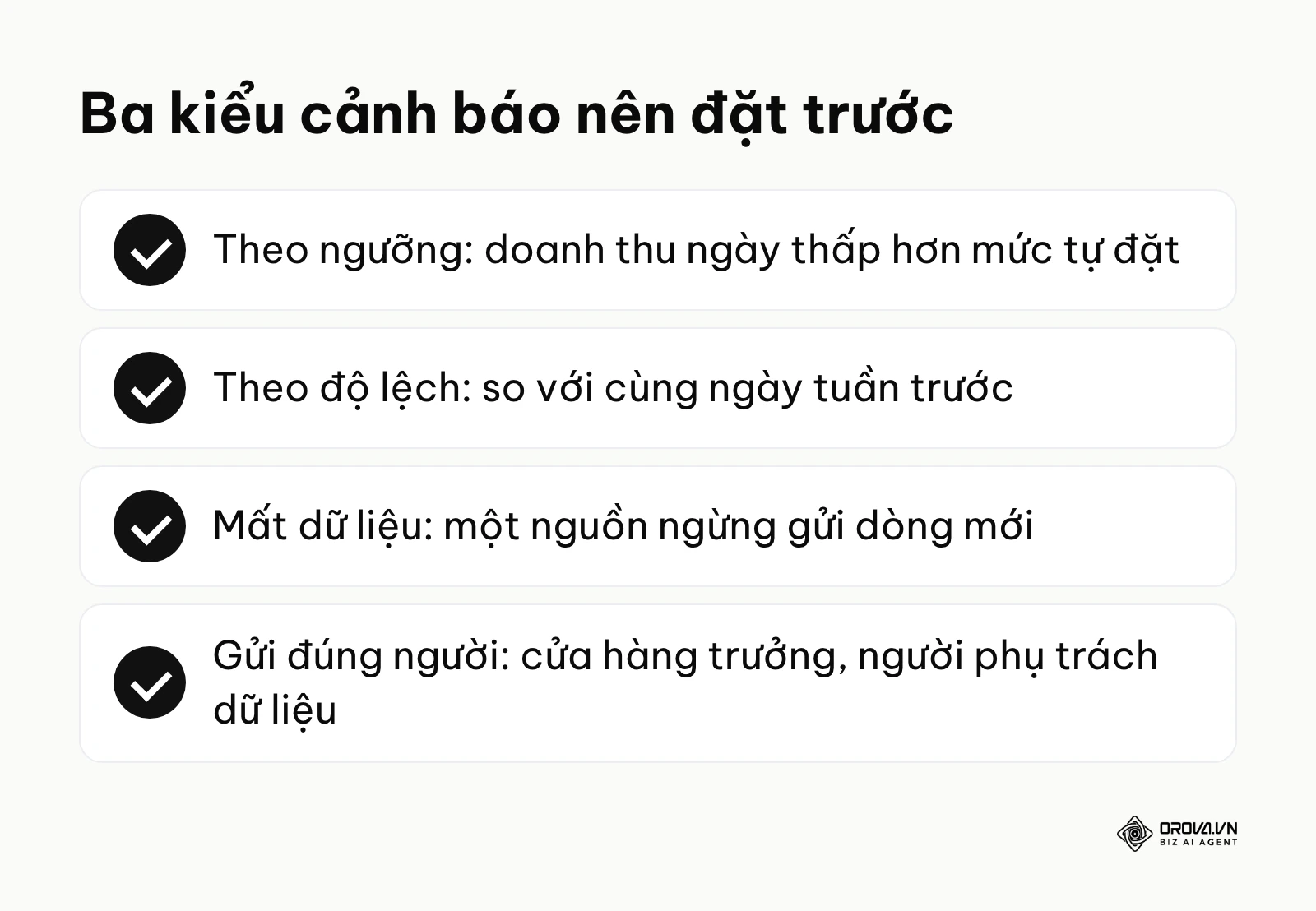 Danh sách các kiểu cảnh báo bất thường nên đặt cho báo cáo doanh số tự động.