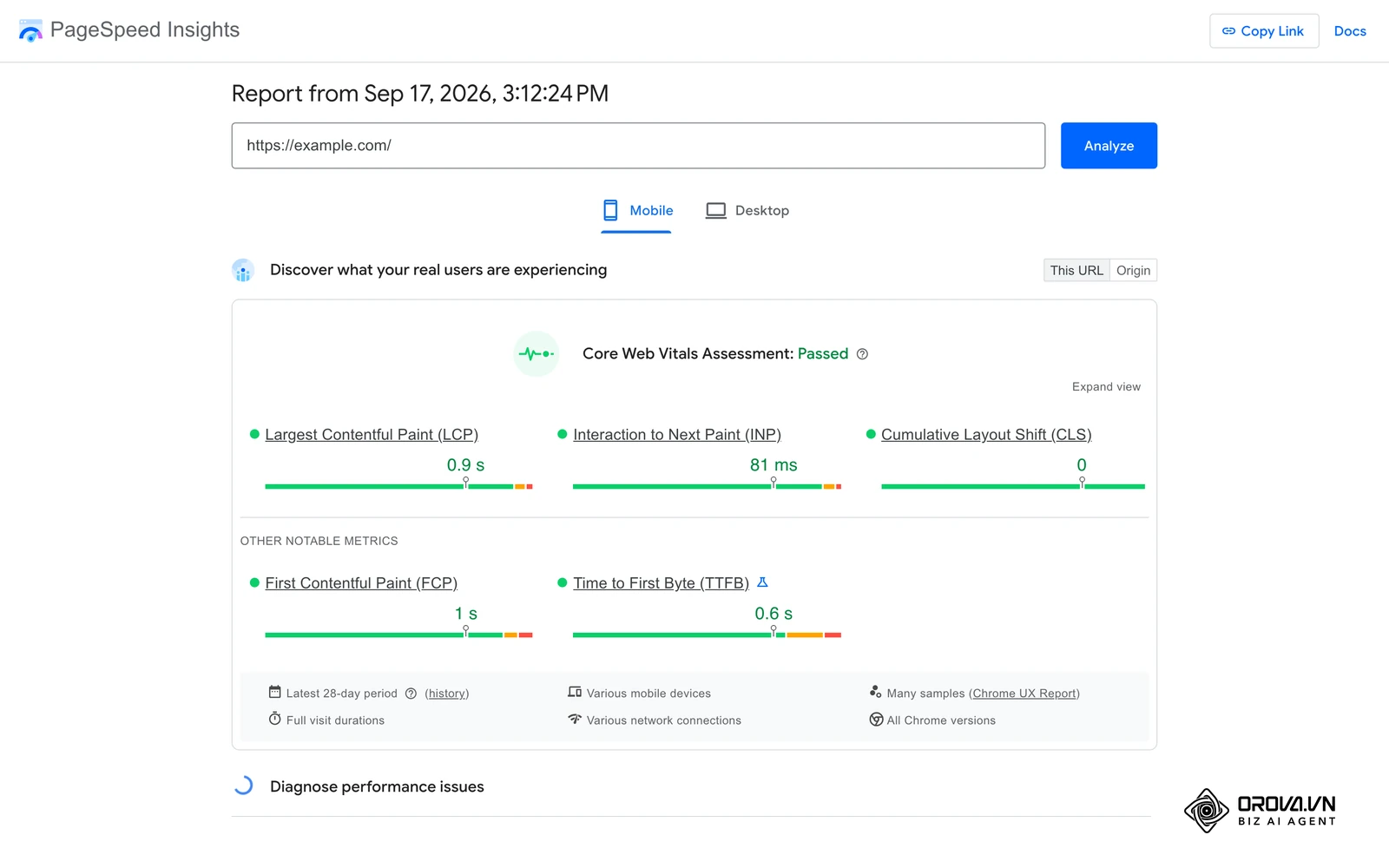 Google PageSpeed Insights (PSI): Đo lường hiệu năng trên cả thiết bị di động và máy tính, cung cấp cả dữ liệu phòng thí nghiệm (Lighthouse) và dữ liệu trải nghiệm thực tế từ người dùng (Chrome User Experience Report - CrUX).