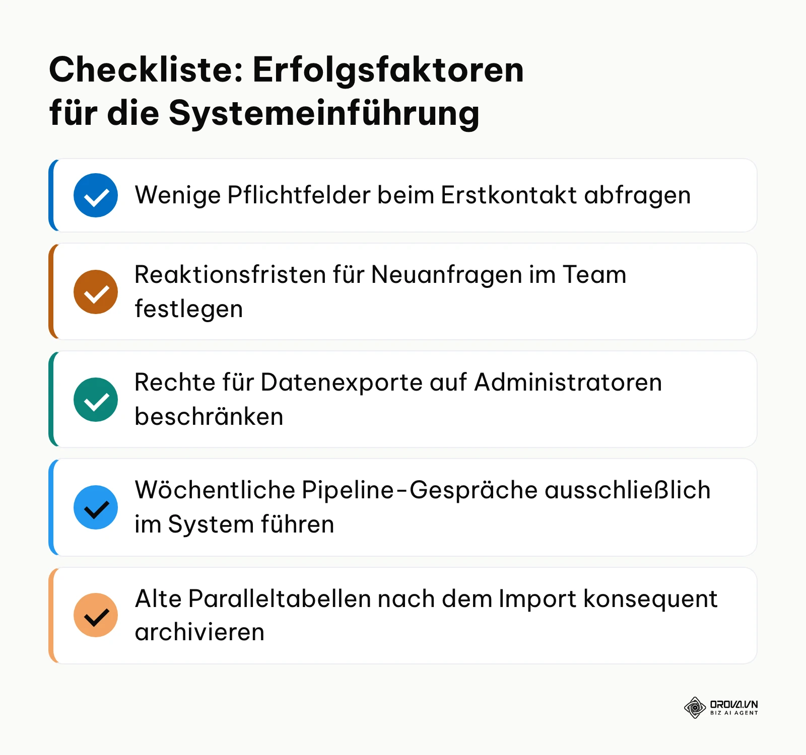 Zusammenfassende Prüfliste der wichtigsten organisatorischen Maßnahmen bei der CRM-Nutzung.