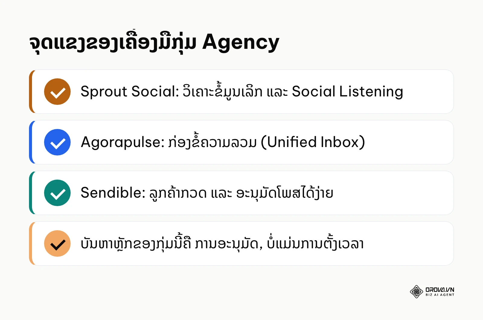 ສະຫຼຸບຈຸດແຂງຂອງ Sprout Social, Agorapulse ແລະ Sendible ສຳລັບ Agency