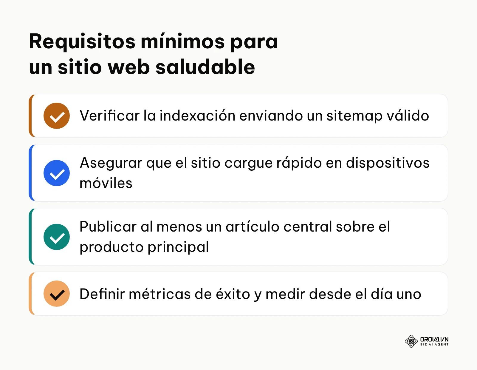 Lista de verificación con puntos esenciales de optimización básica antes de lanzar campañas complejas.