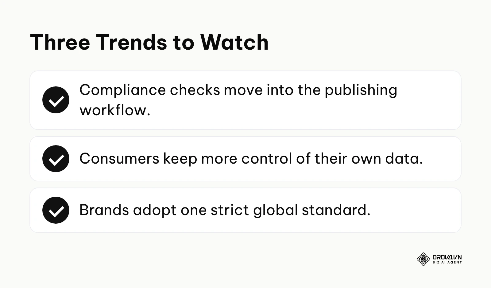 Summary of three predicted trends in marketing compliance.