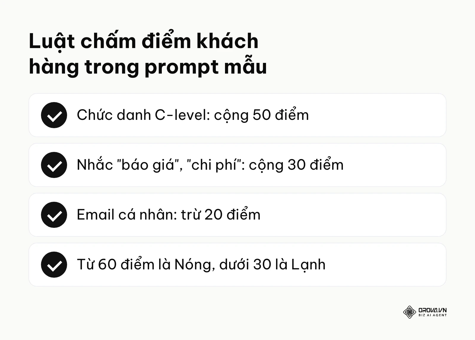 Luật cộng trừ điểm để AI Agent phân loại khách hàng tiềm năng