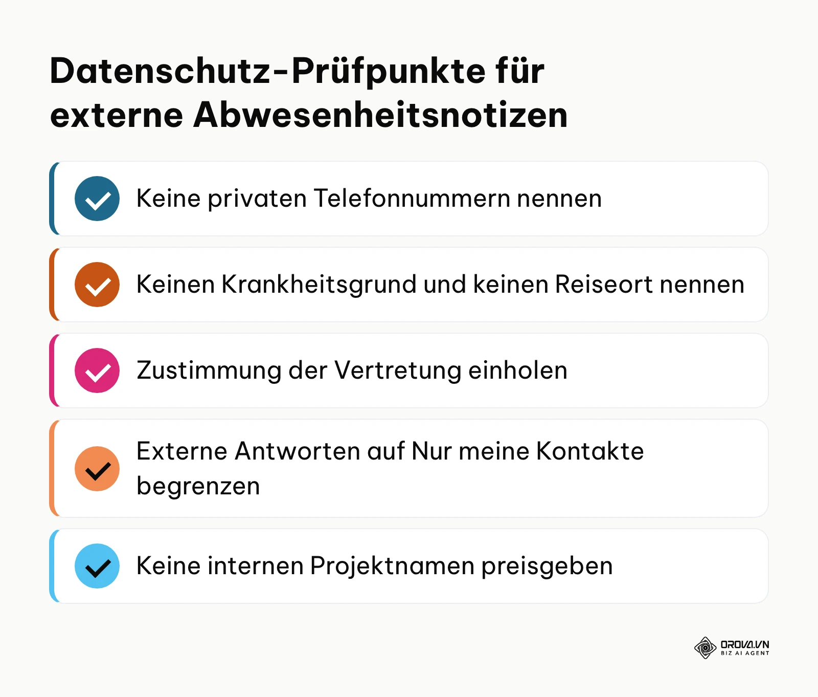 Checkliste mit fünf Sicherheitskriterien zur Wahrung des Datenschutzes bei externen E-Mails.