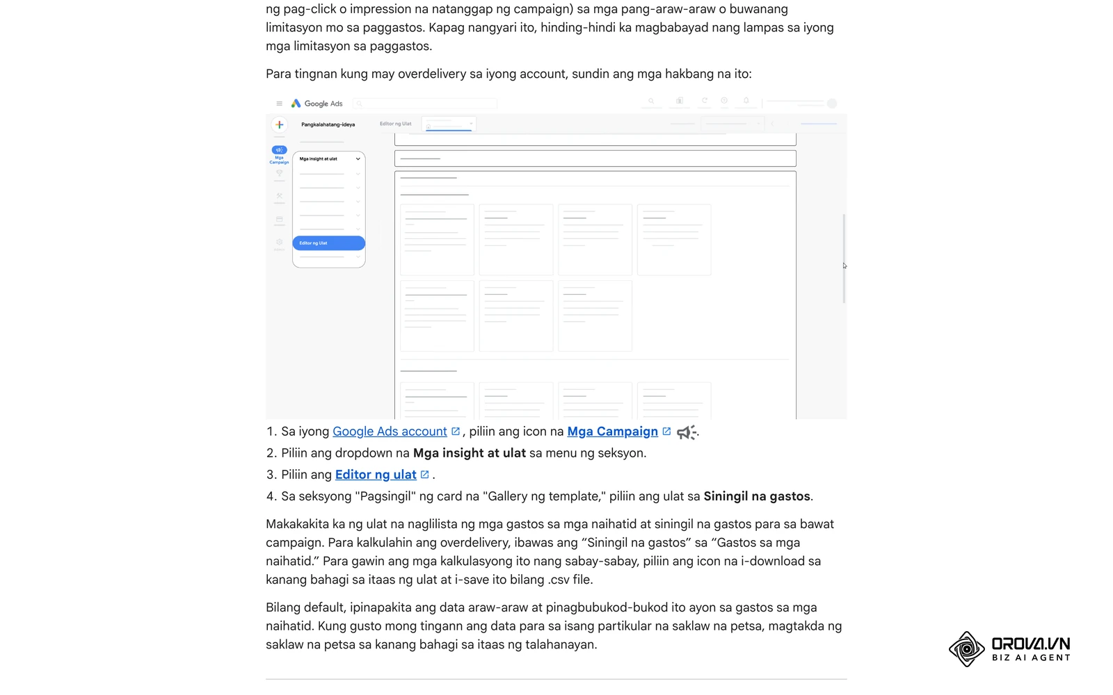 Google Ads Tulong: paano tingnan ang overdelivery sa Editor ng ulat ng Google Ads