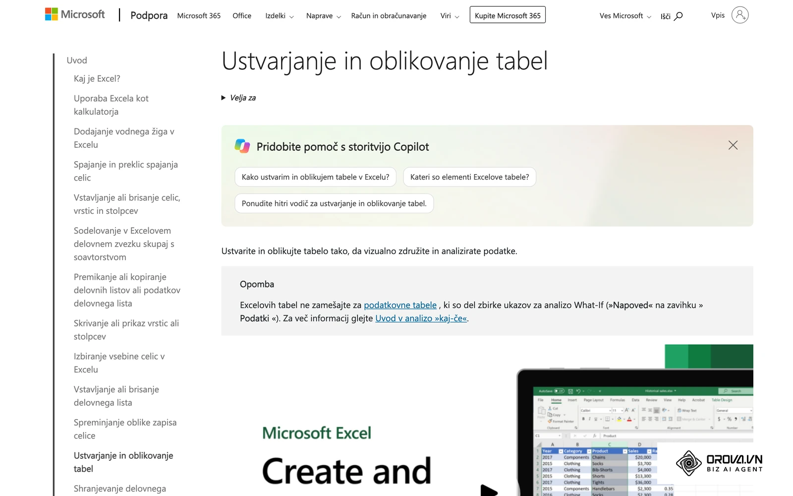 Microsoftova podpora (sl-si): ustvarjanje in oblikovanje tabele v Excelu, osnova, ki samodejno zajame nove vrstice.
