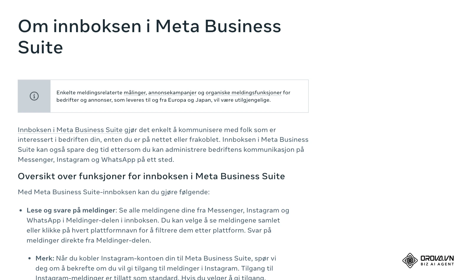 Hjelpesenter for bedrifter (norsk): oversikt over funksjonene i innboksen i Meta Business Suite.