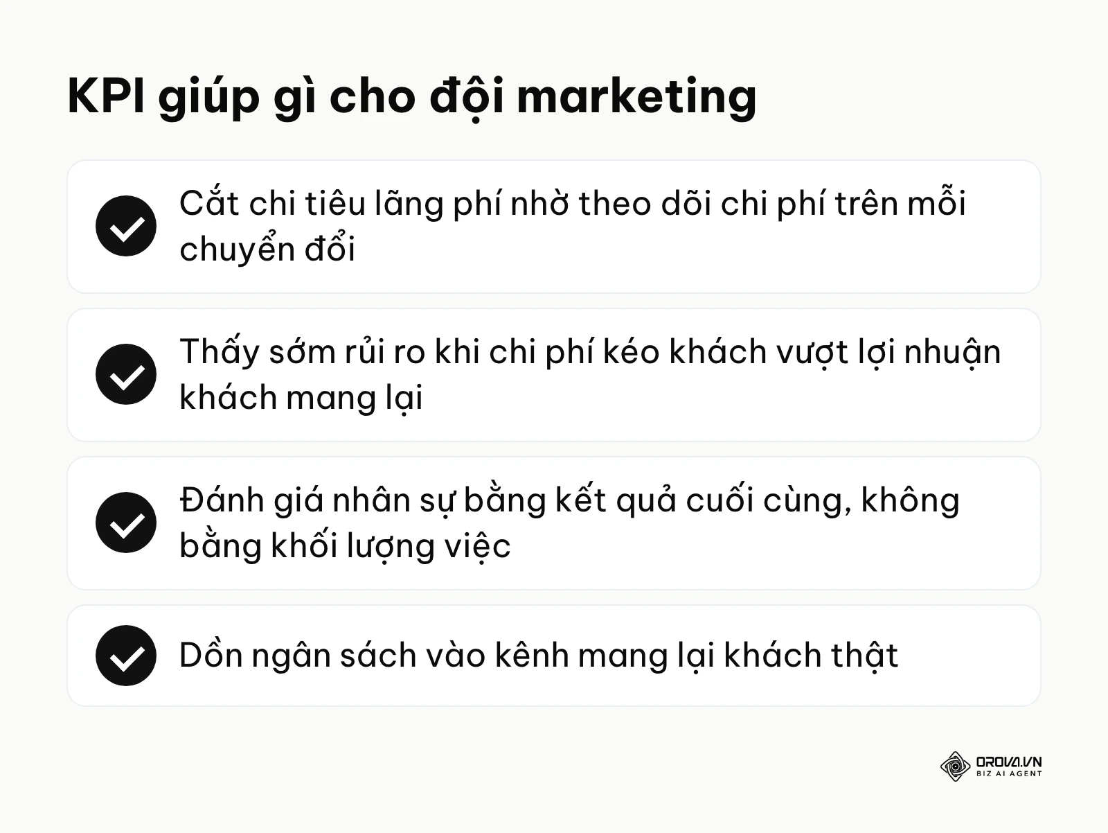 Tóm tắt bốn lợi ích chính khi đội marketing dùng KPI để quản lý ngân sách và nhân sự