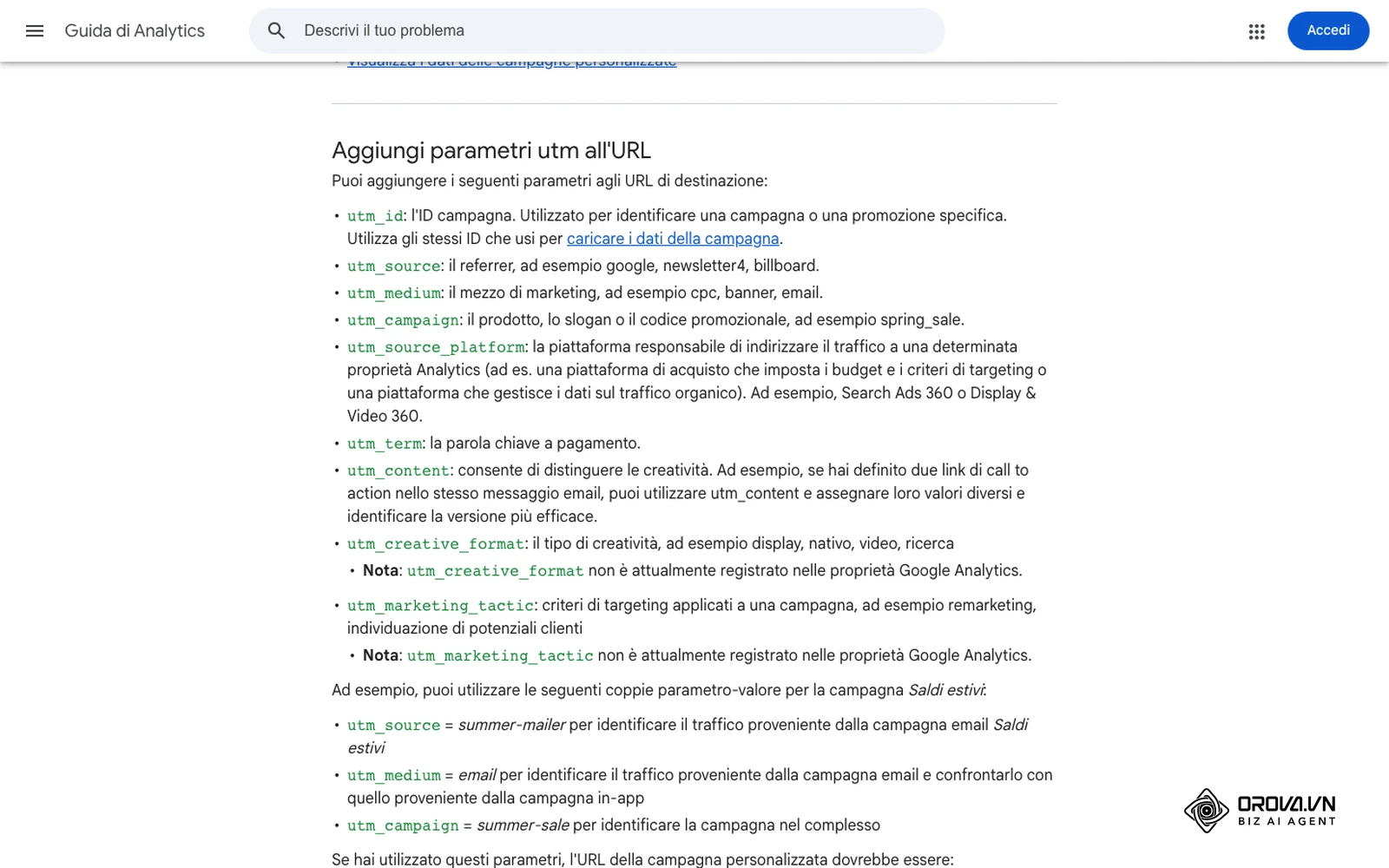 Guida di Analytics (in italiano) sugli URL personalizzati: elenco dei parametri utm_source, utm_medium, utm_campaign, utm_term e utm_content.