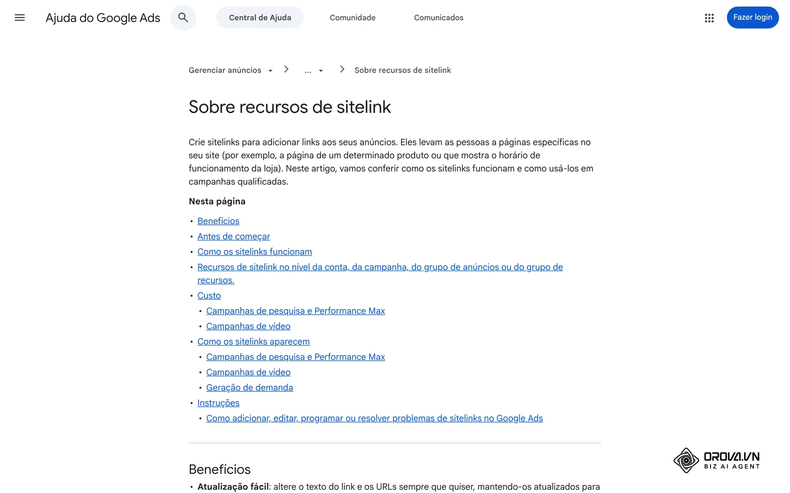 Central de Ajuda do Google Ads sobre recursos de sitelink: níveis de conta, campanha e grupo de anúncios e limite de 25 caracteres.