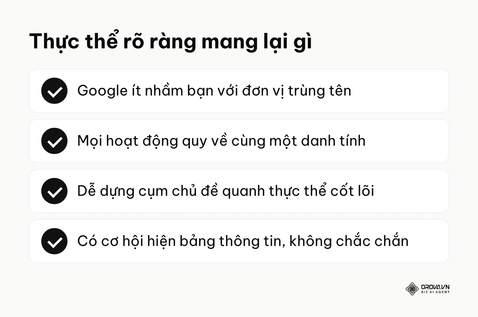 Tóm tắt lợi ích của một thực thể rõ ràng cho doanh nghiệp và người làm SEO