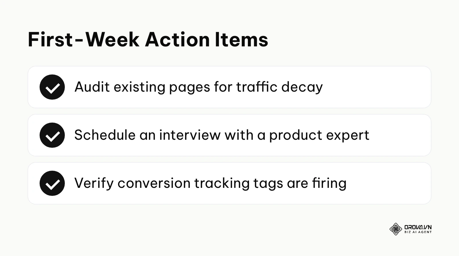 A checklist showing three immediate tasks for in-house marketers