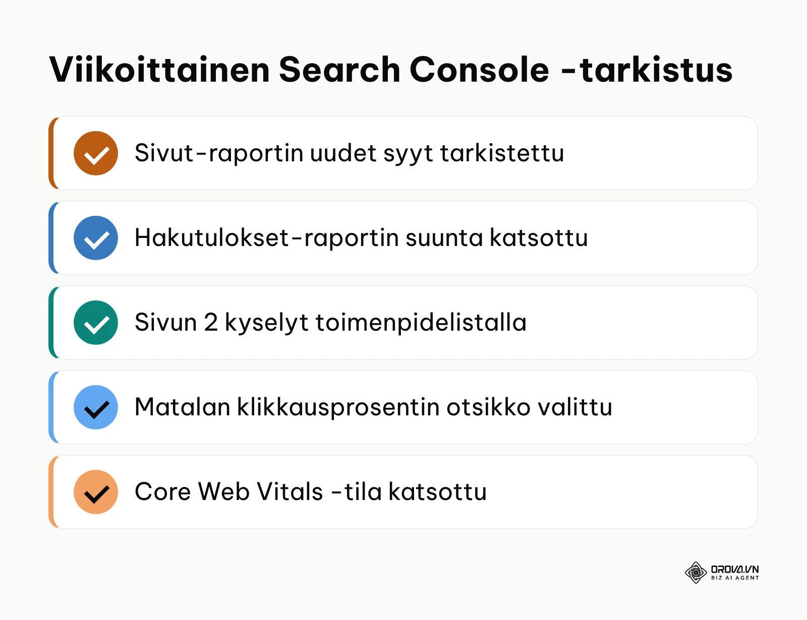 Viikoittainen tarkistuslista Google Search Consolen ylläpitoon