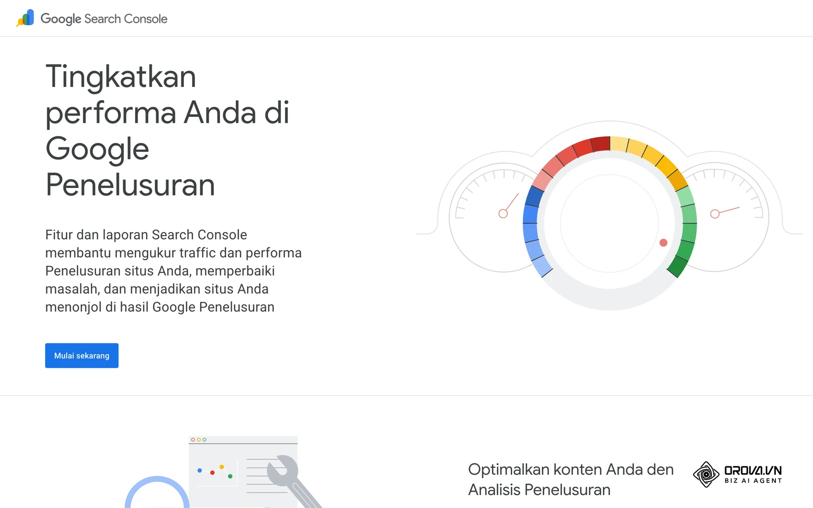 Halaman resmi Google Search Console, alat gratis dari Google untuk memantau bagaimana situs Anda muncul di hasil penelusuran.