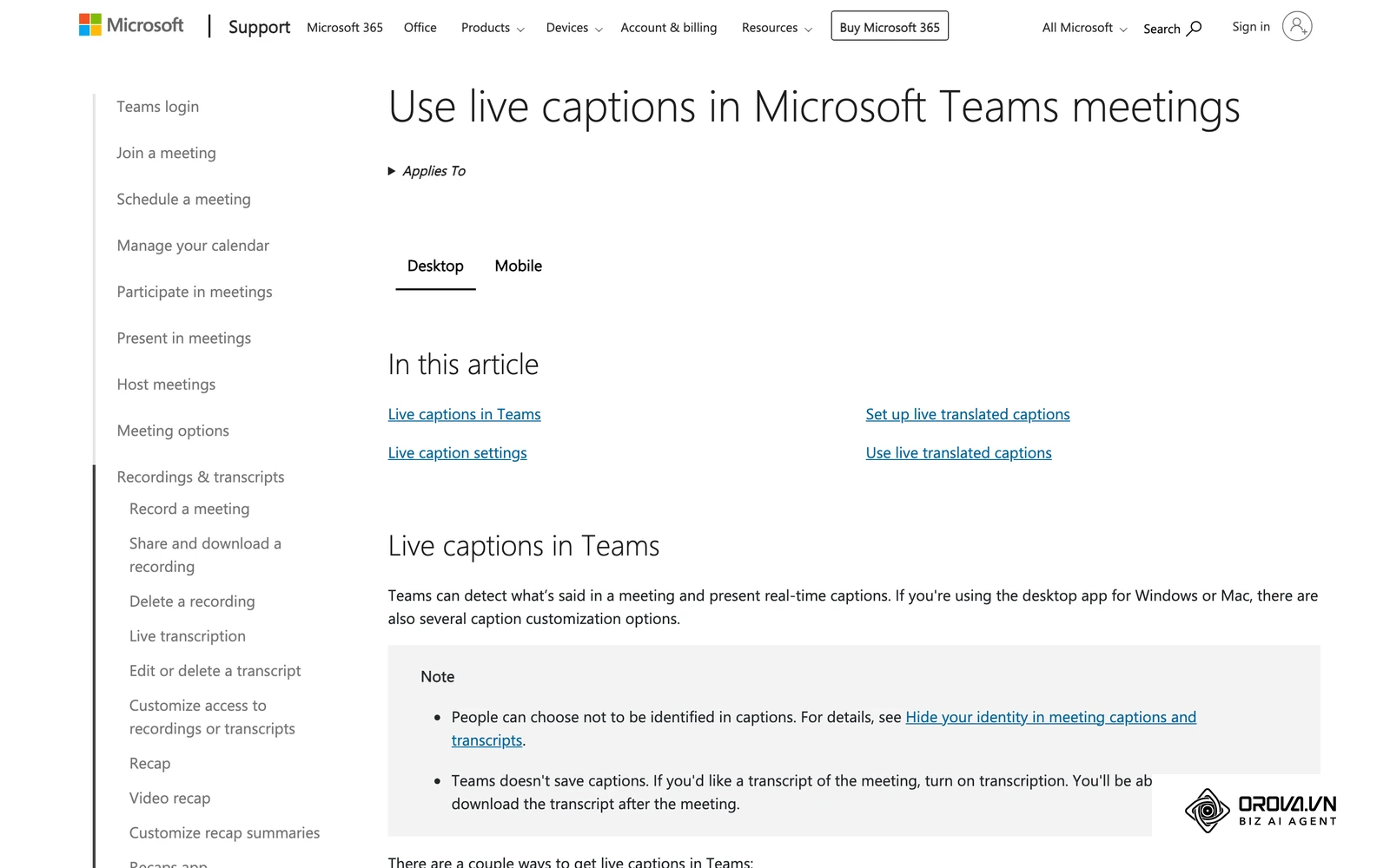 Довідка Microsoft про субтитри наживо в Teams із розділами «Set up live translated captions» і «Use live translated captions».