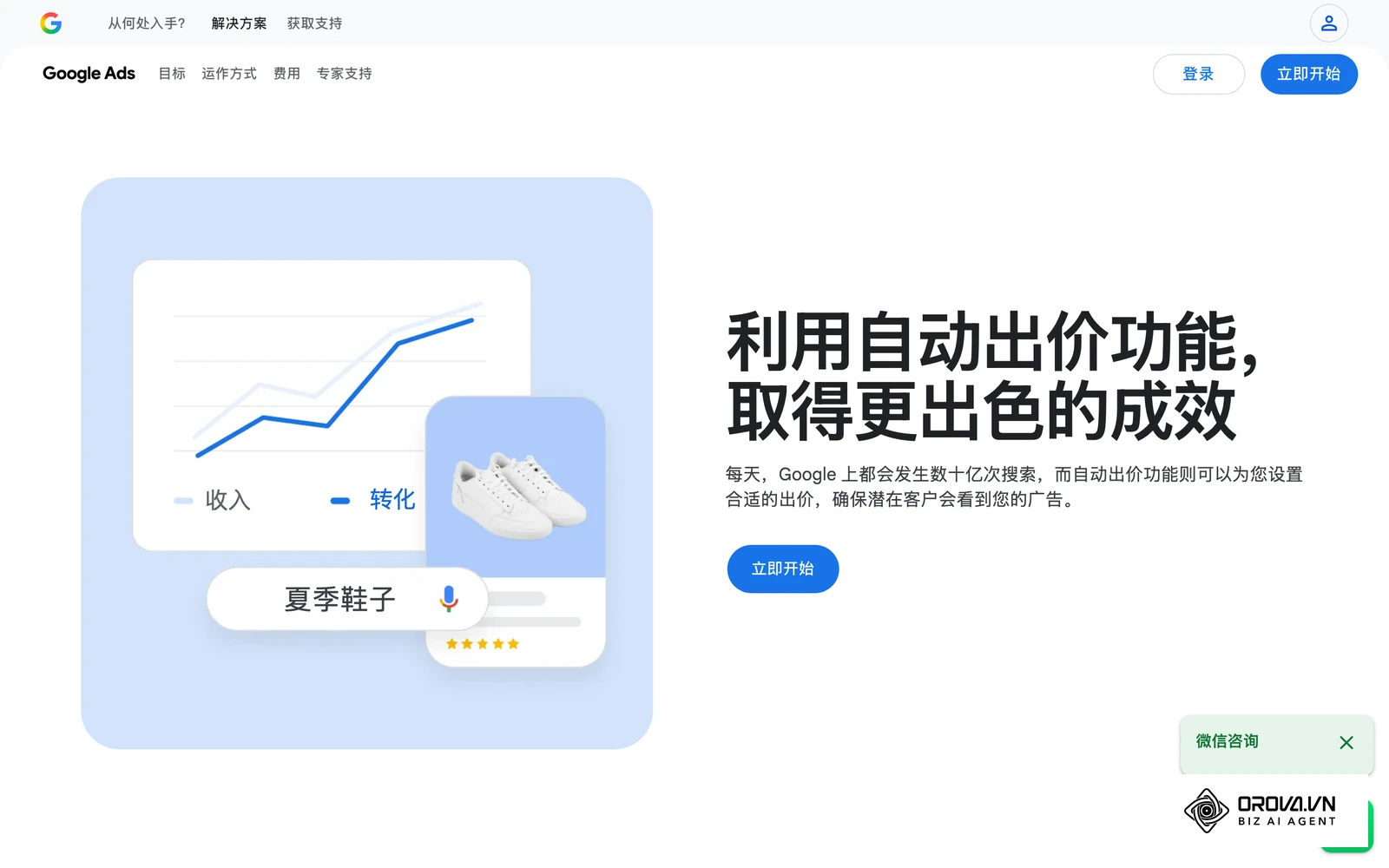 Google Ads 官方出价策略介绍页,说明广告位如何通过出价竞争获得展示。