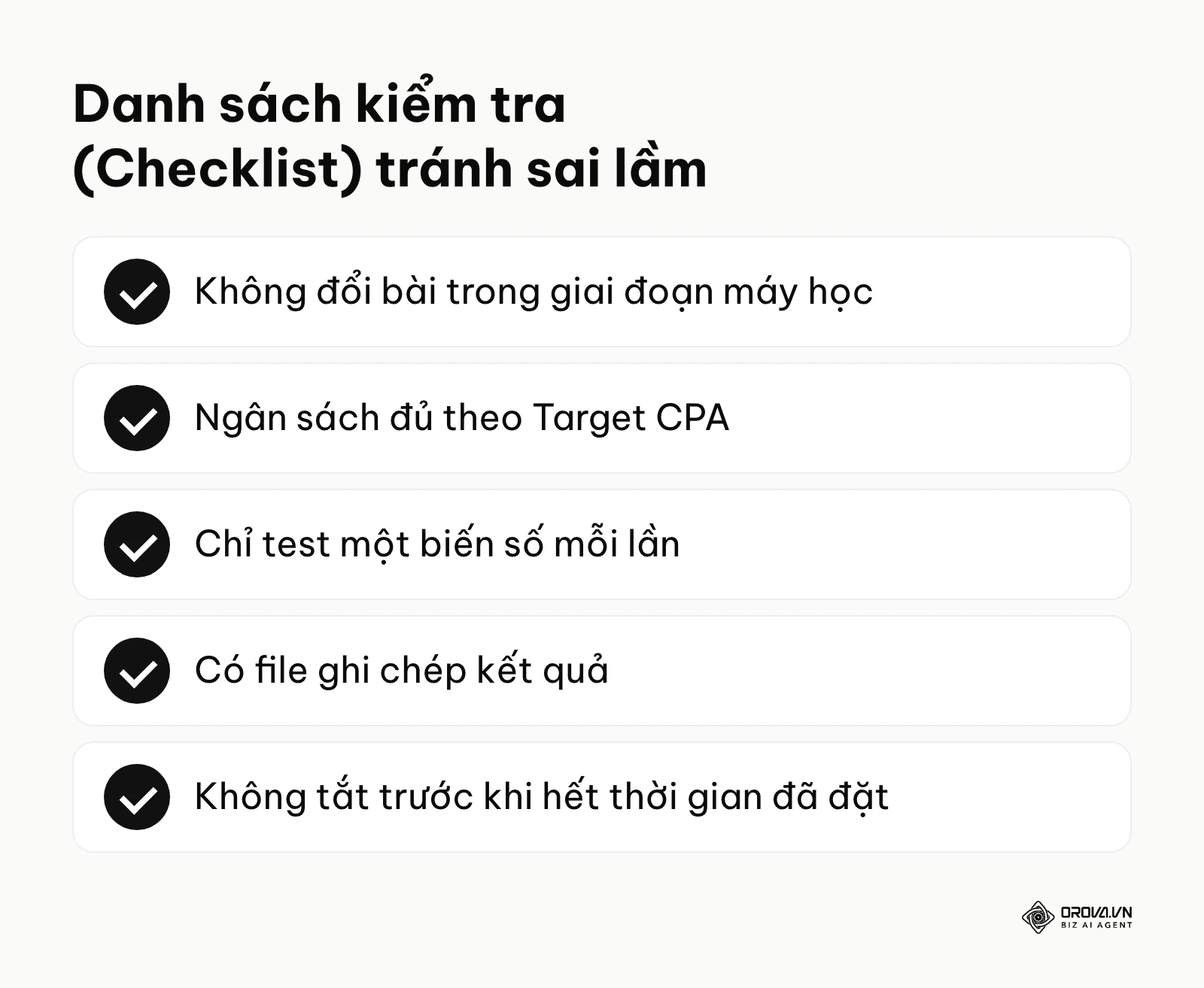 Bảng tổng hợp các nguyên tắc tránh sai lầm khi test quảng cáo