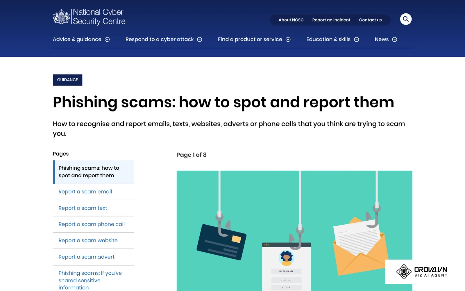 Trang của Trung tâm An ninh mạng quốc gia Anh về cách nhận diện tin nhắn, email lừa đảo.