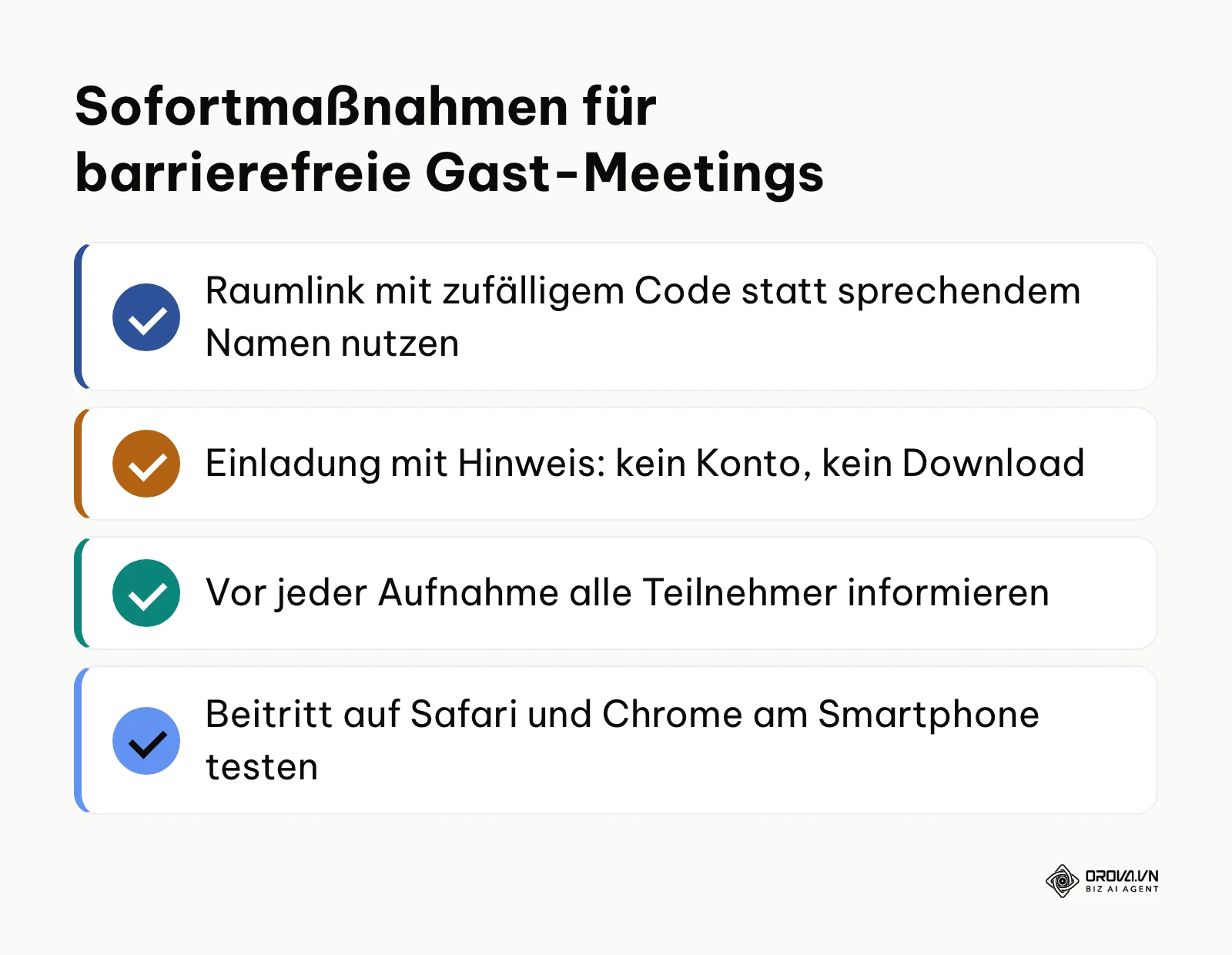 Checkliste der Sofortmaßnahmen zur Einführung browserbasierter Gast-Meetings.