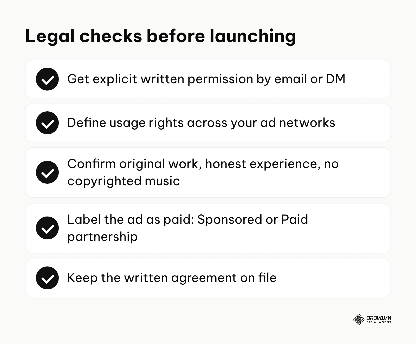 Summary checklist of legal steps required before running a UGC campaign.