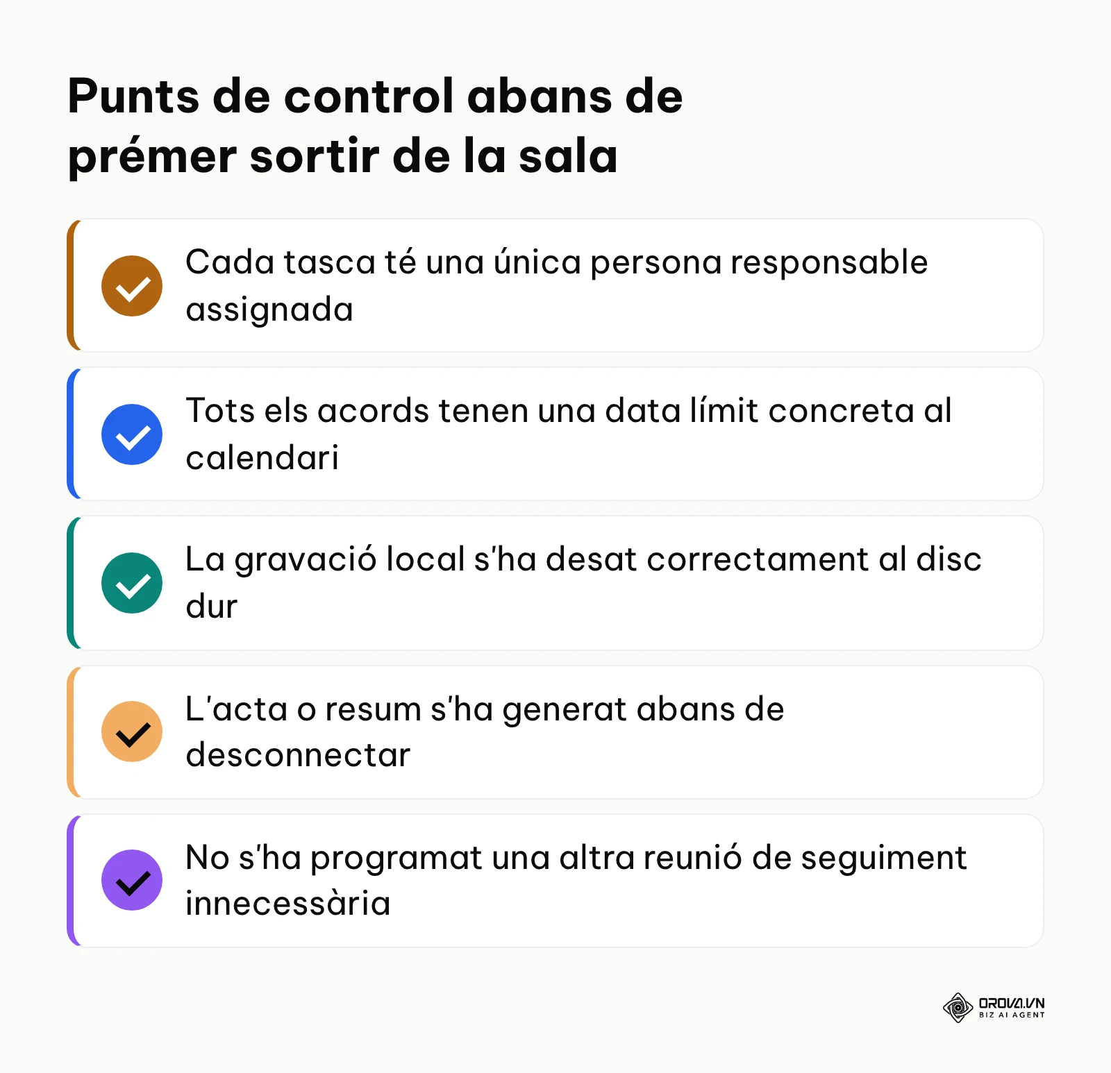 Llista de comprovació final amb 5 passos essencials abans d'acabar la videotrucada.