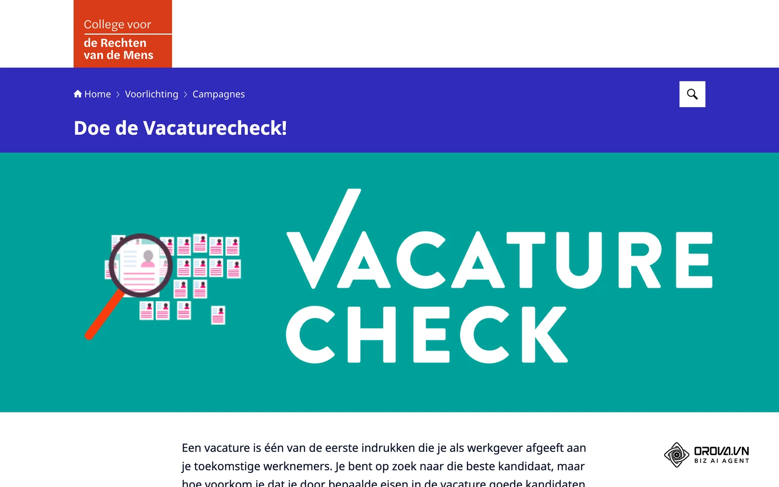 De Vacaturecheck van het College voor de Rechten van de Mens, bedoeld om uitsluitende eisen in vacatures te voorkomen.