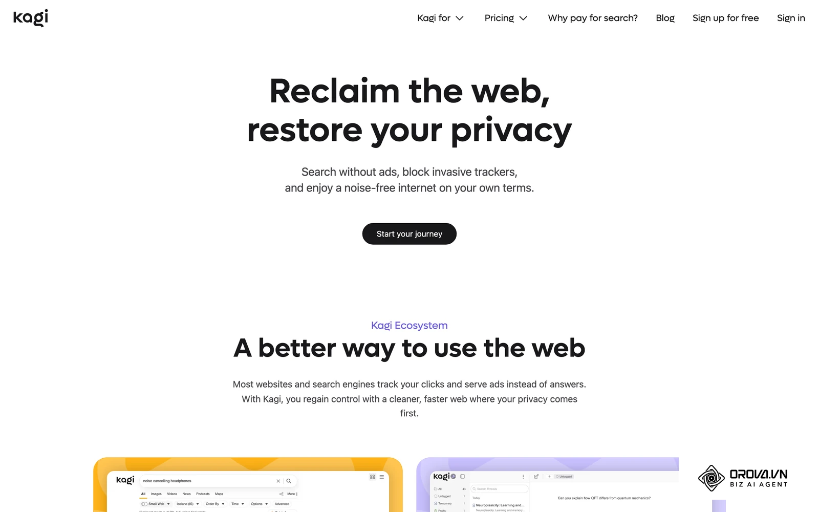 Kagi is an ad-free search engine that returns traditional links and keeps AI summaries optional.