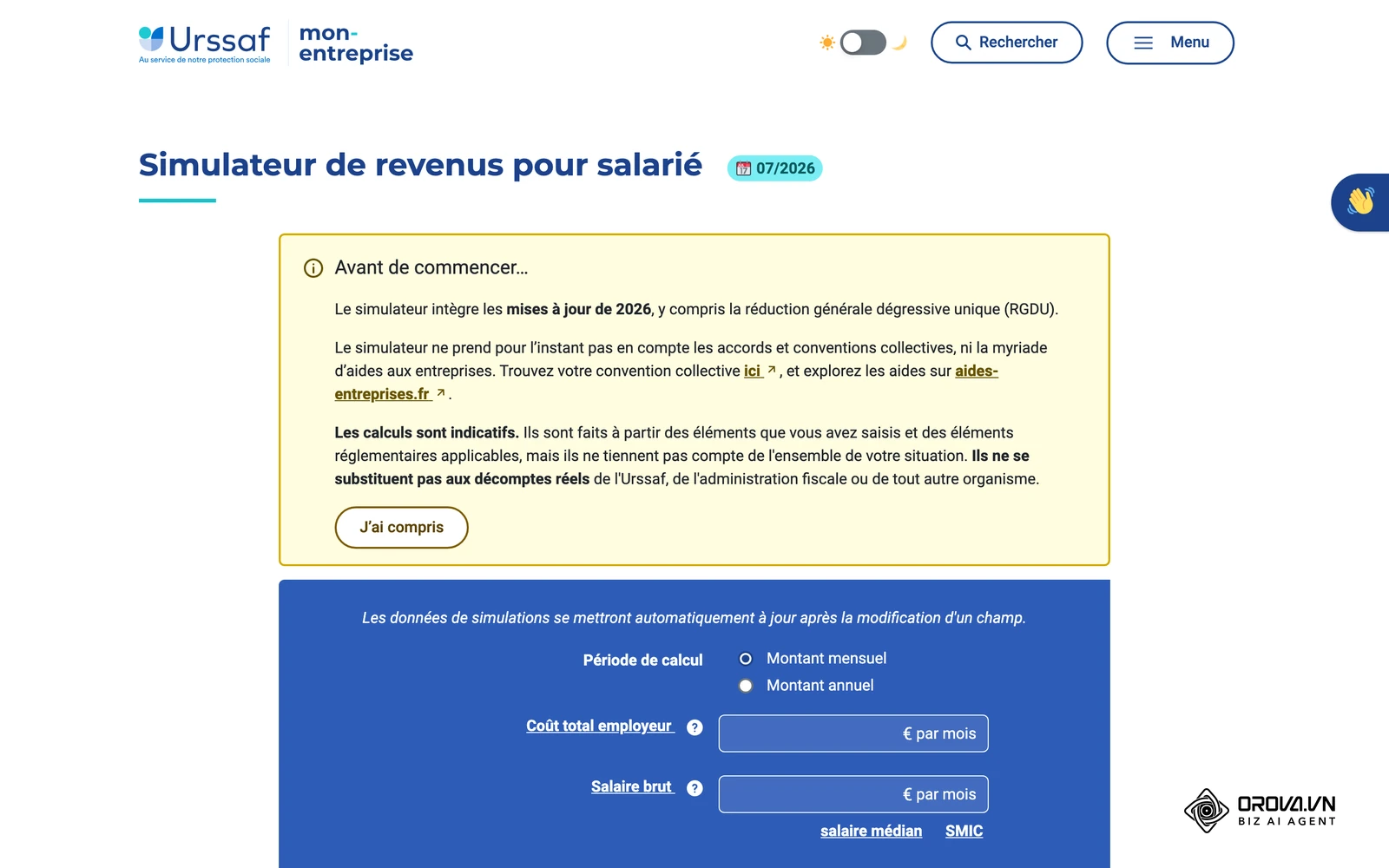 Le simulateur officiel de l'Urssaf aide à estimer le coût horaire chargé d'un recruteur, une donnée clé du modèle de ROI.