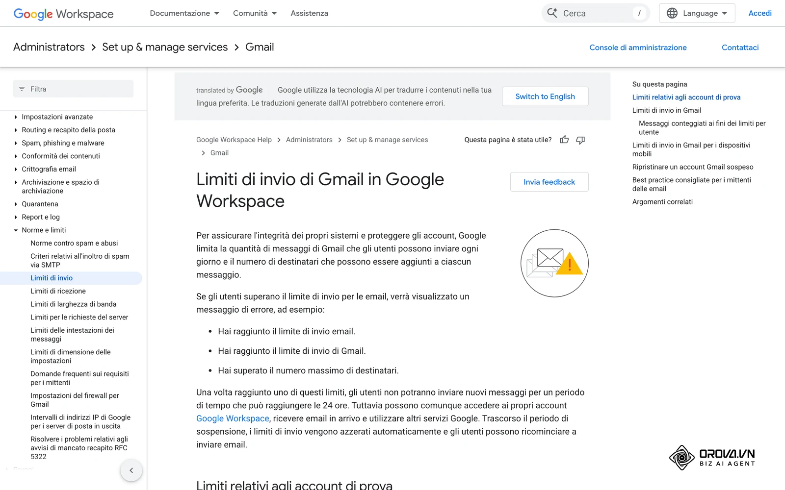 Guida ufficiale di Google Workspace sui limiti di invio della posta per ogni utente.