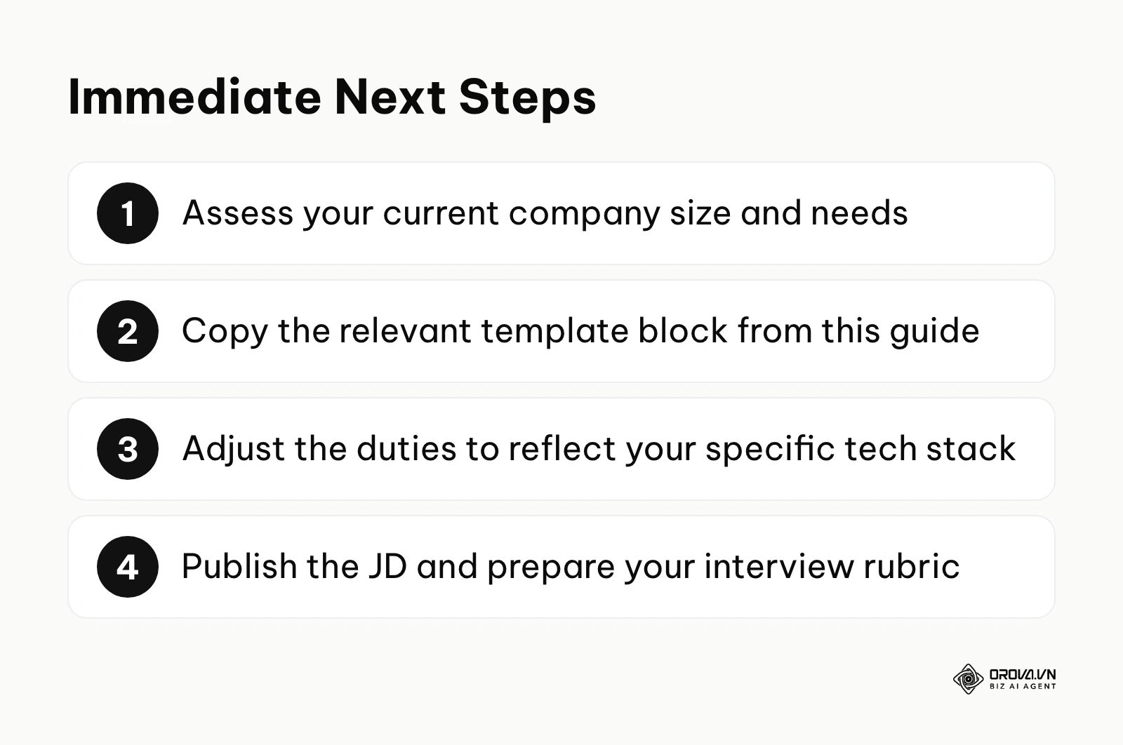 Numbered list of immediate actions to take after reading.