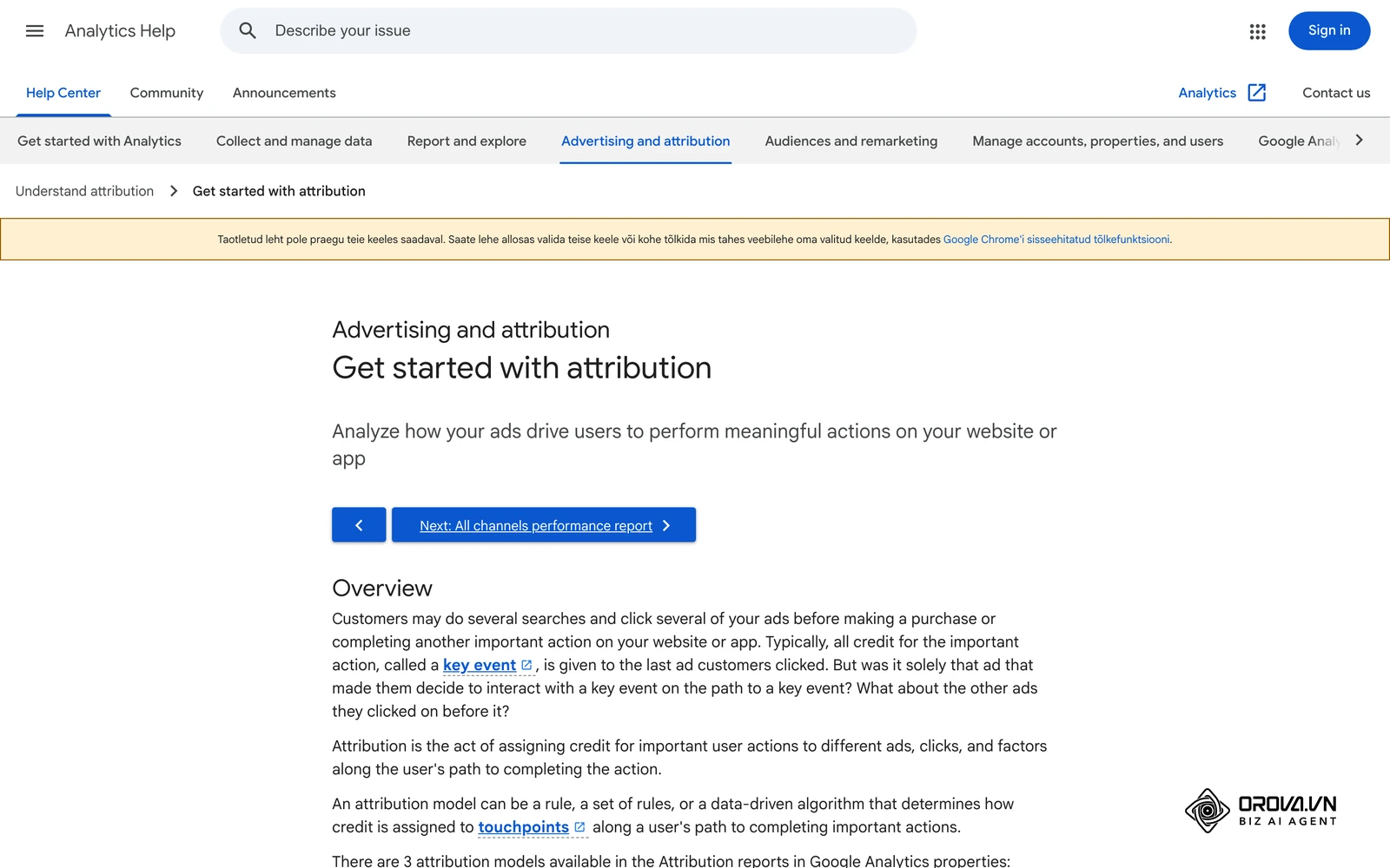 Google Analyticsi abi (eestikeelne versioon puudub): omistamise mudelid ja omistamisaknad GA4-s.