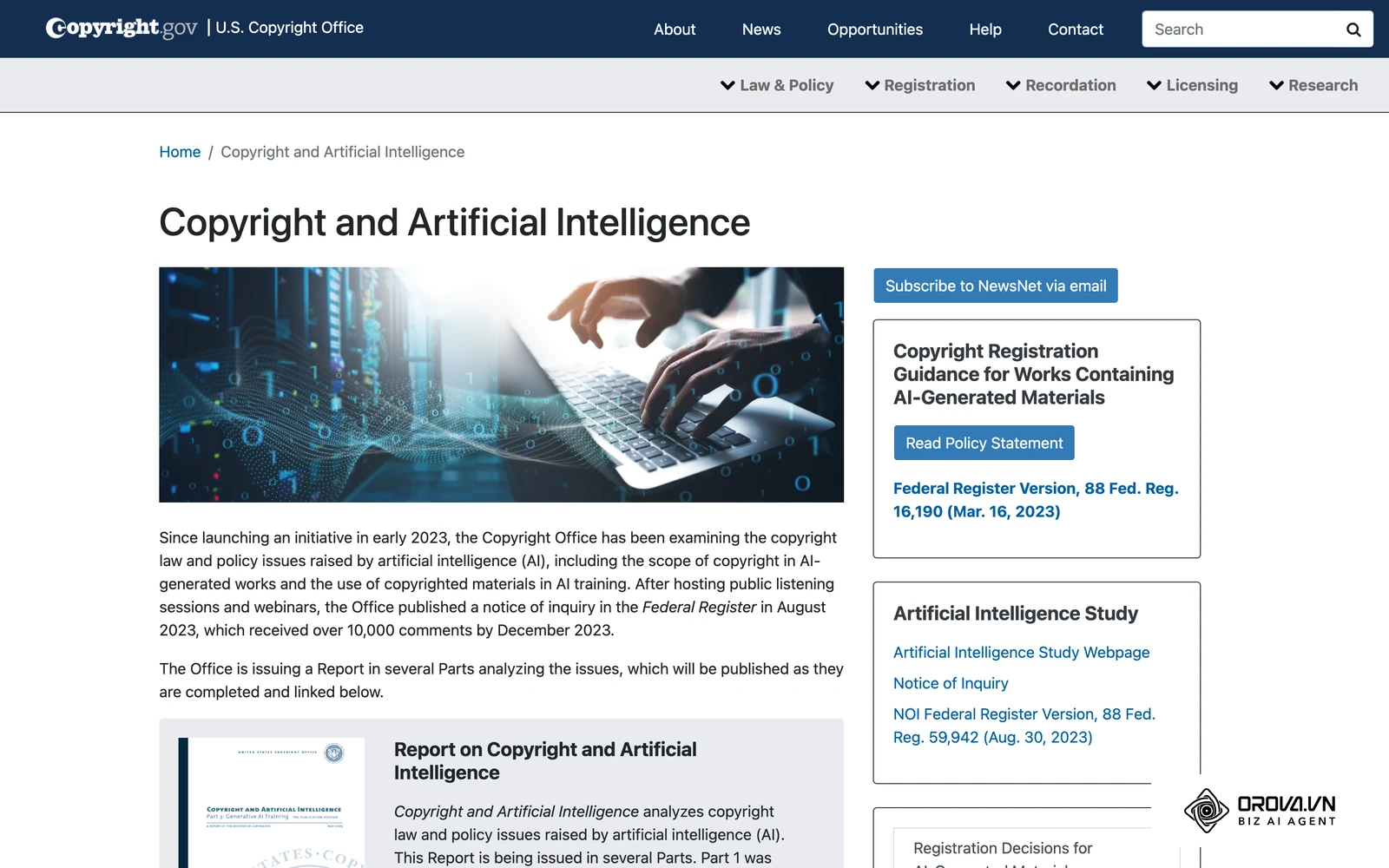 The U.S. Copyright Office's official hub on copyright and artificial intelligence.