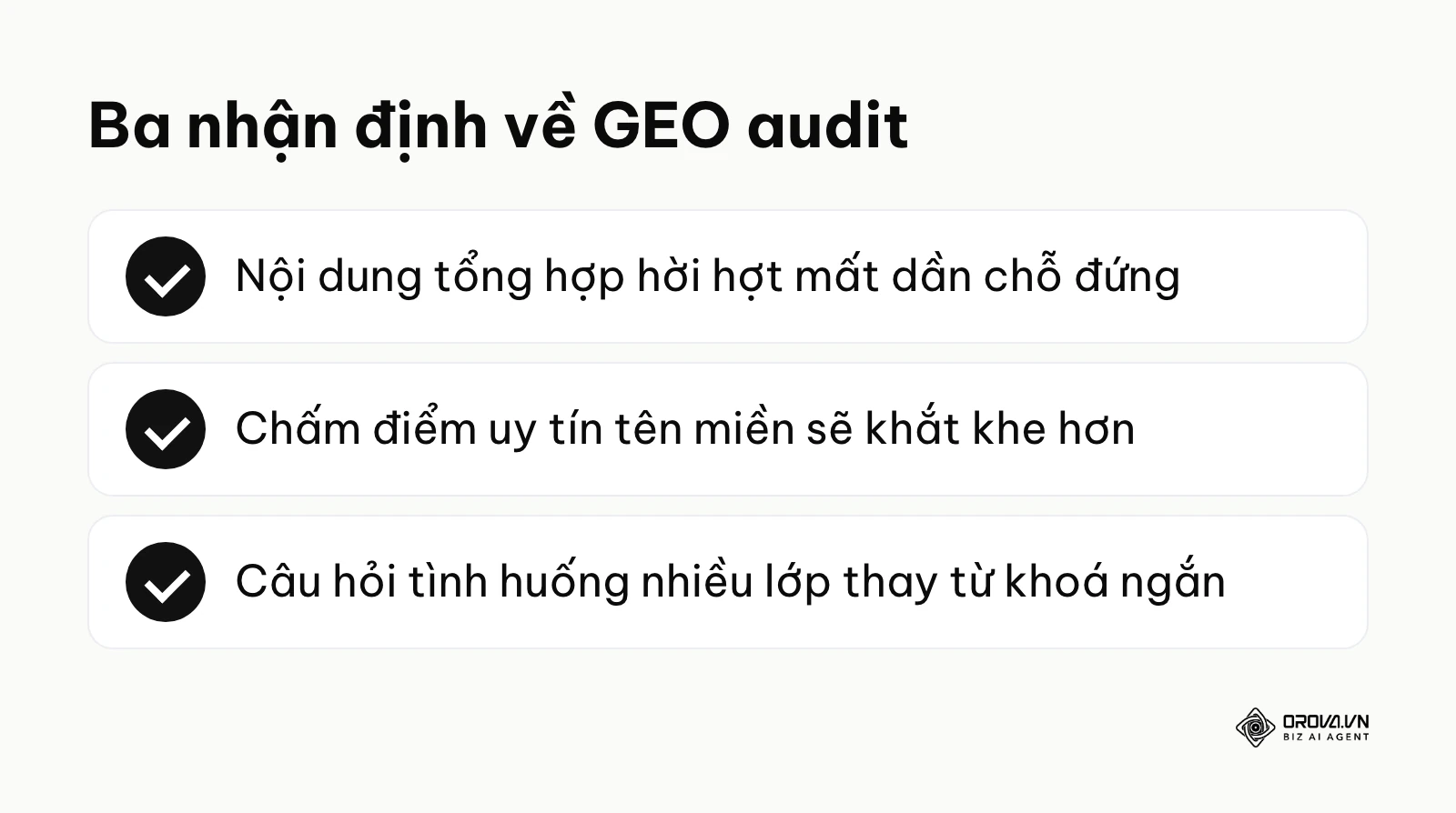 Tóm tắt ba nhận định của tác giả về xu hướng GEO audit.