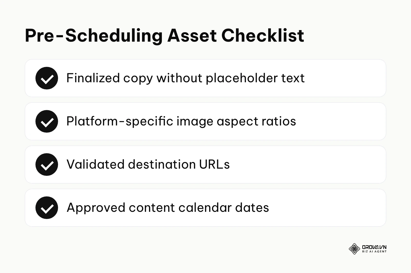 A checklist of necessary assets before scheduling