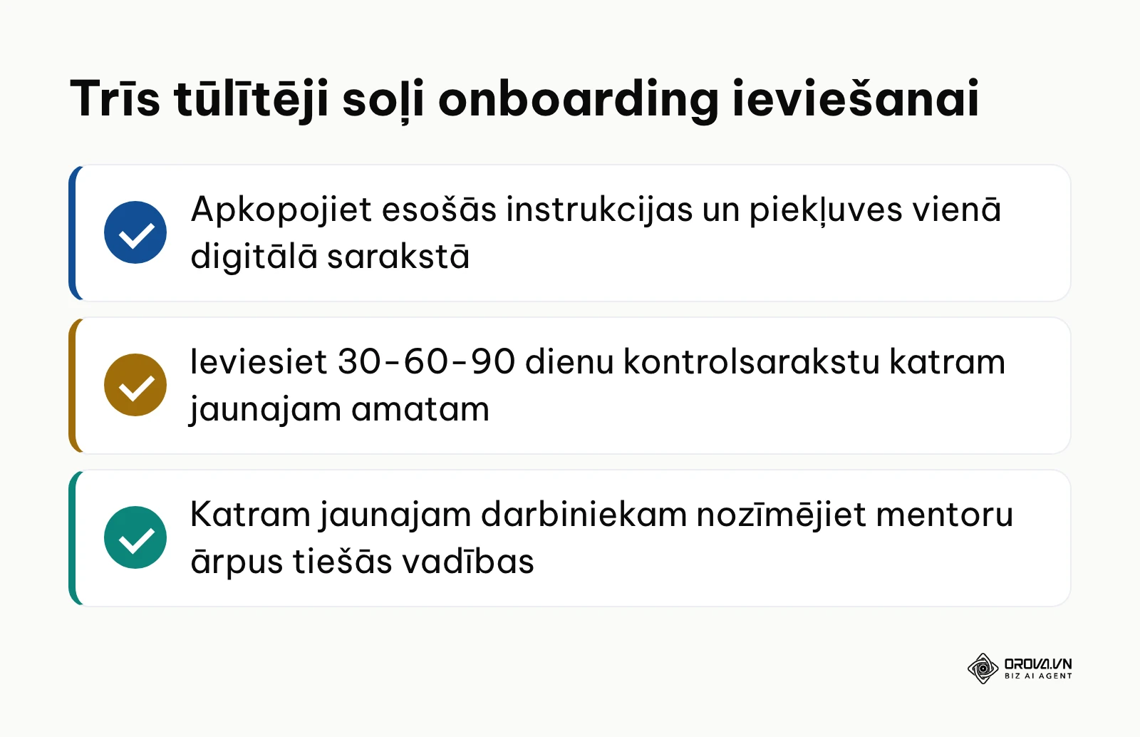 Kopsavilkums ar pirmajiem soļiem onboarding sistēmas palaišanai